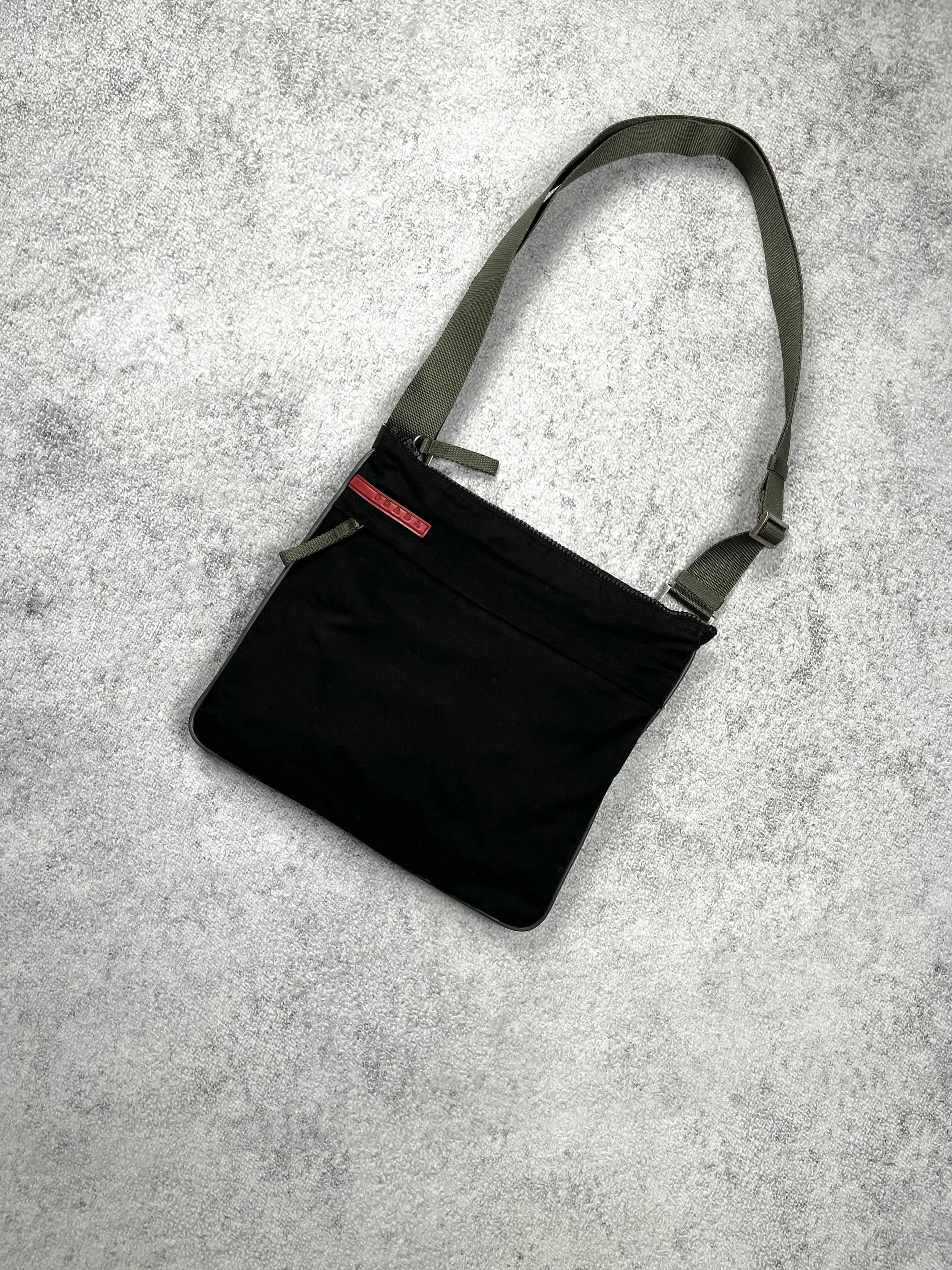 image of Prada Red Tab Nylon Tech Bag Crossbody Sling in Black, Men's