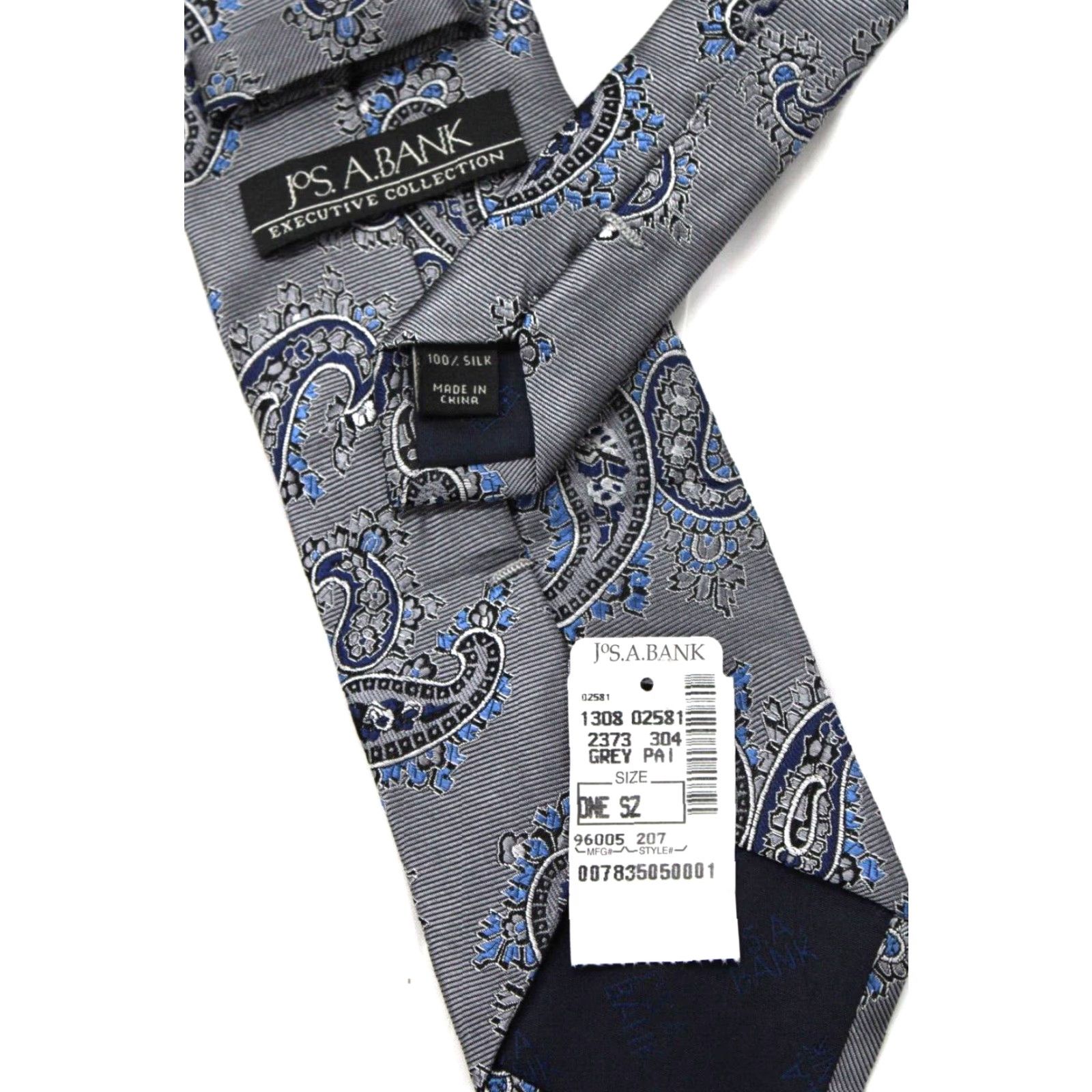 Jos. A. Bank NWT Jos. A. Bank Silk Necktie Men’s Silver Blue Paisley Ribbed Textured Designer Tie 59" X 3.5" Men's Designer Tie Size ONE SIZE - 5 Thumbnail