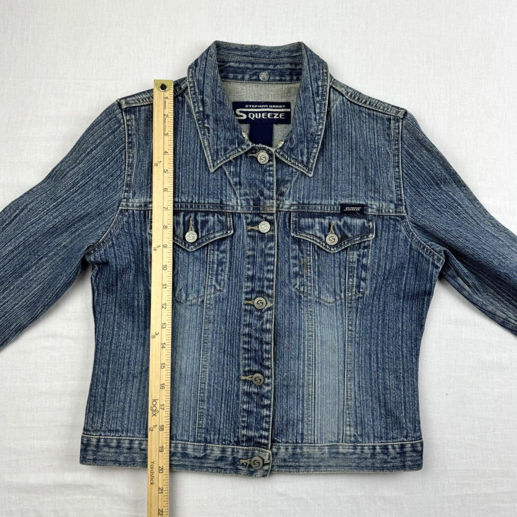 Vintage VINTAGE Stephen Hardy Squeeze Denim Jacket Womens Medium Blue Y2K Grunge 2000s Size M / US 6-8 / IT 42-44 - 7 Thumbnail