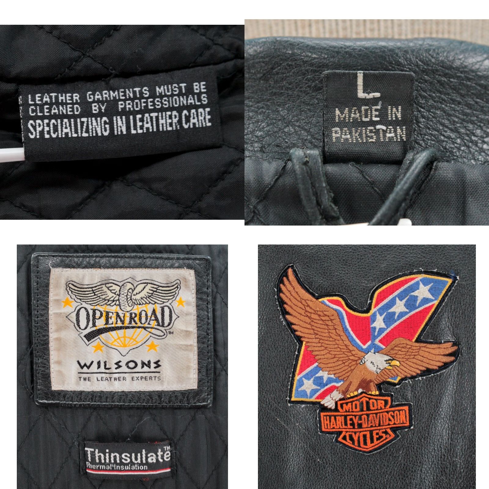 Vintage VINTAGE Wilsons Leather 90s Jacket Mens Leather Racer Black L 1990s Open Road Harley Patch Size US L / EU 52-54 / 3 - 8 Thumbnail
