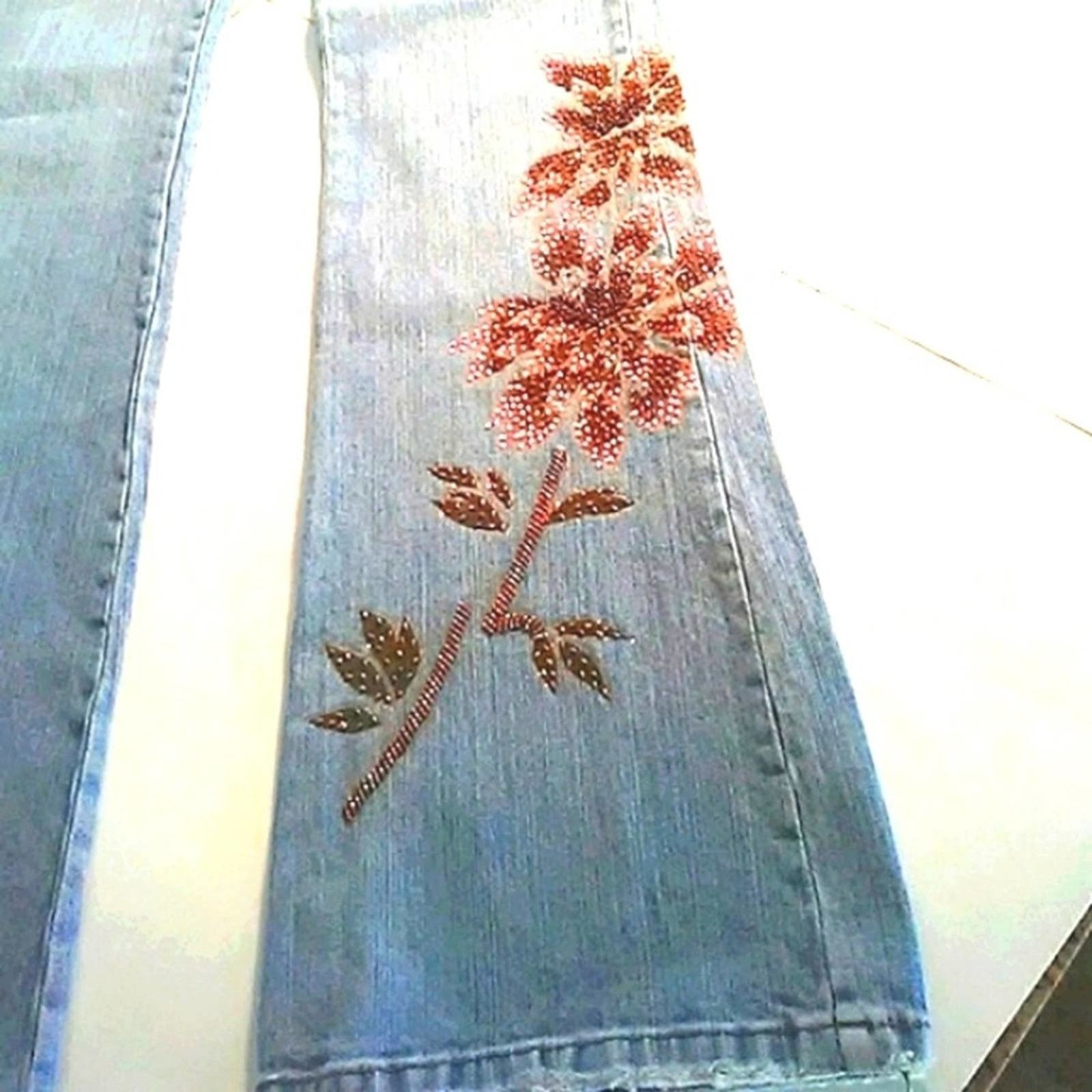 Other Z. Cavaricci Jeans Sz 10 Beaded Floral FLARED 70s Bohemian Size 32" / US 10 / IT 46 - 2 Thumbnail