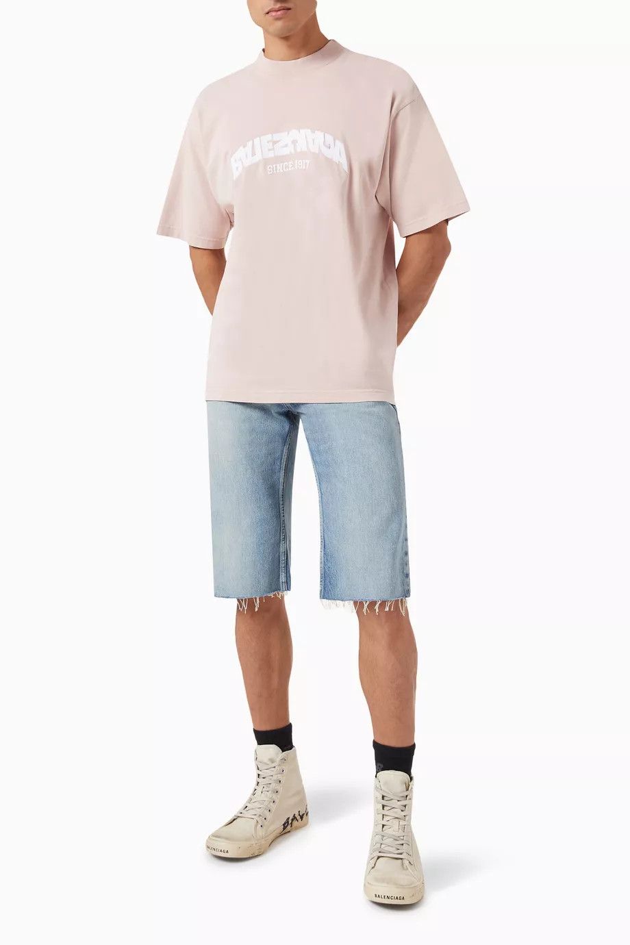 Balenciaga Pink Embroidered Back Flip Logo Oversized T-Shirt Size US M / EU 48-50 / 2 - 3 Thumbnail