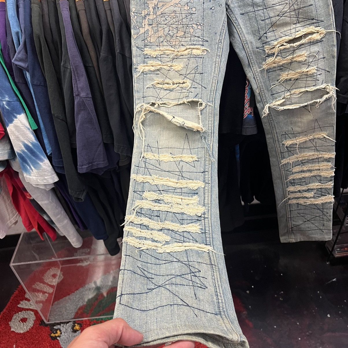 Hysteric Glamour Hysterics Glamour Cross Stitch Distressed Japan Denim Pants Size US 29 - 3 Thumbnail
