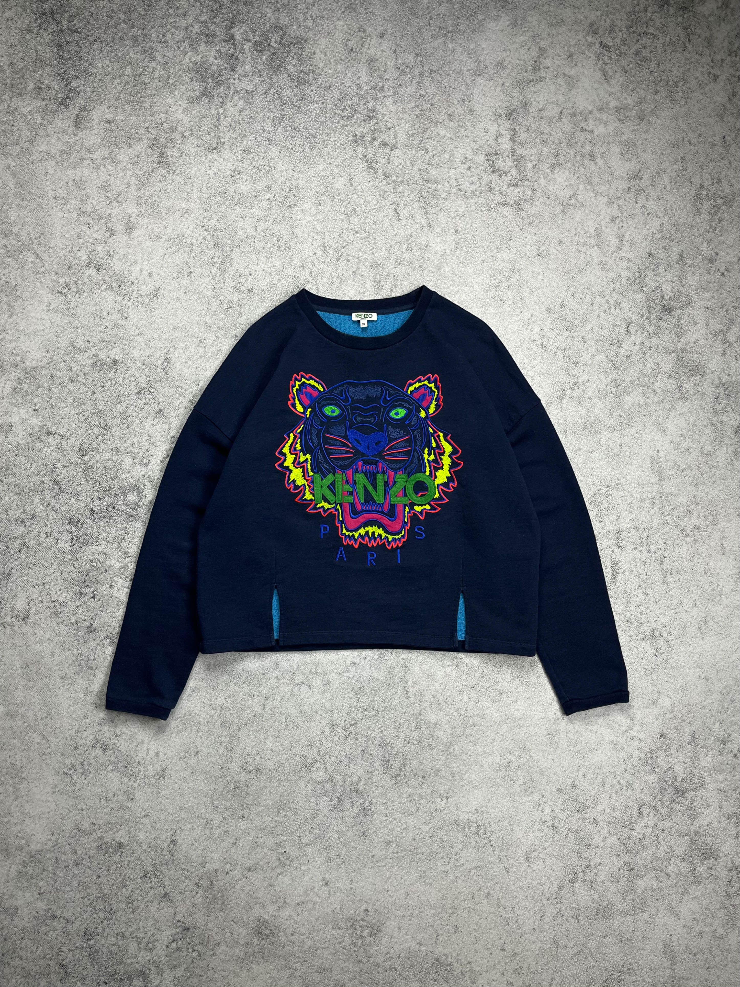 image of Kenzo Keno Tiger Logo Sweatshirt in Blue, Women's (Size XL)