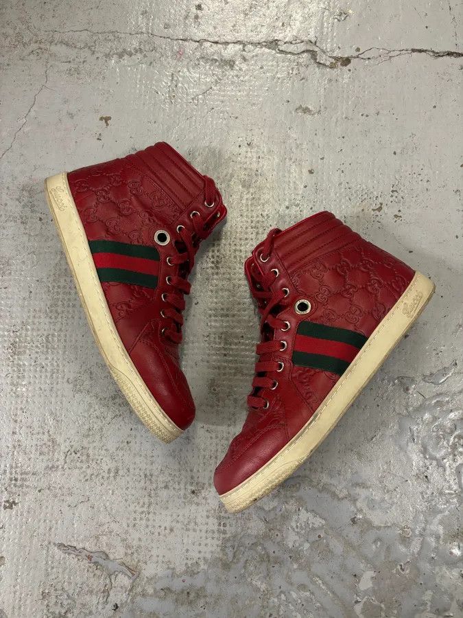 Gucci Gucci Red Leather GG Monogram High Sneakers Size US 7.5 / EU 40-41 - 2 Thumbnail