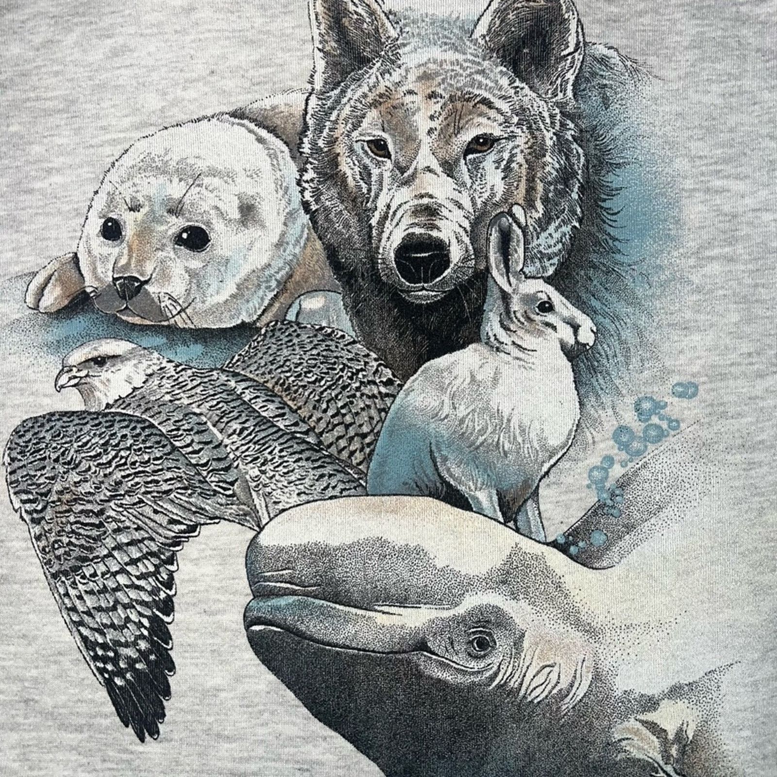 Jerzees 90s Jerzees Arctic Wildlife White Crewneck Sweatshirt Size US L / EU 52-54 / 3 - 4 Thumbnail