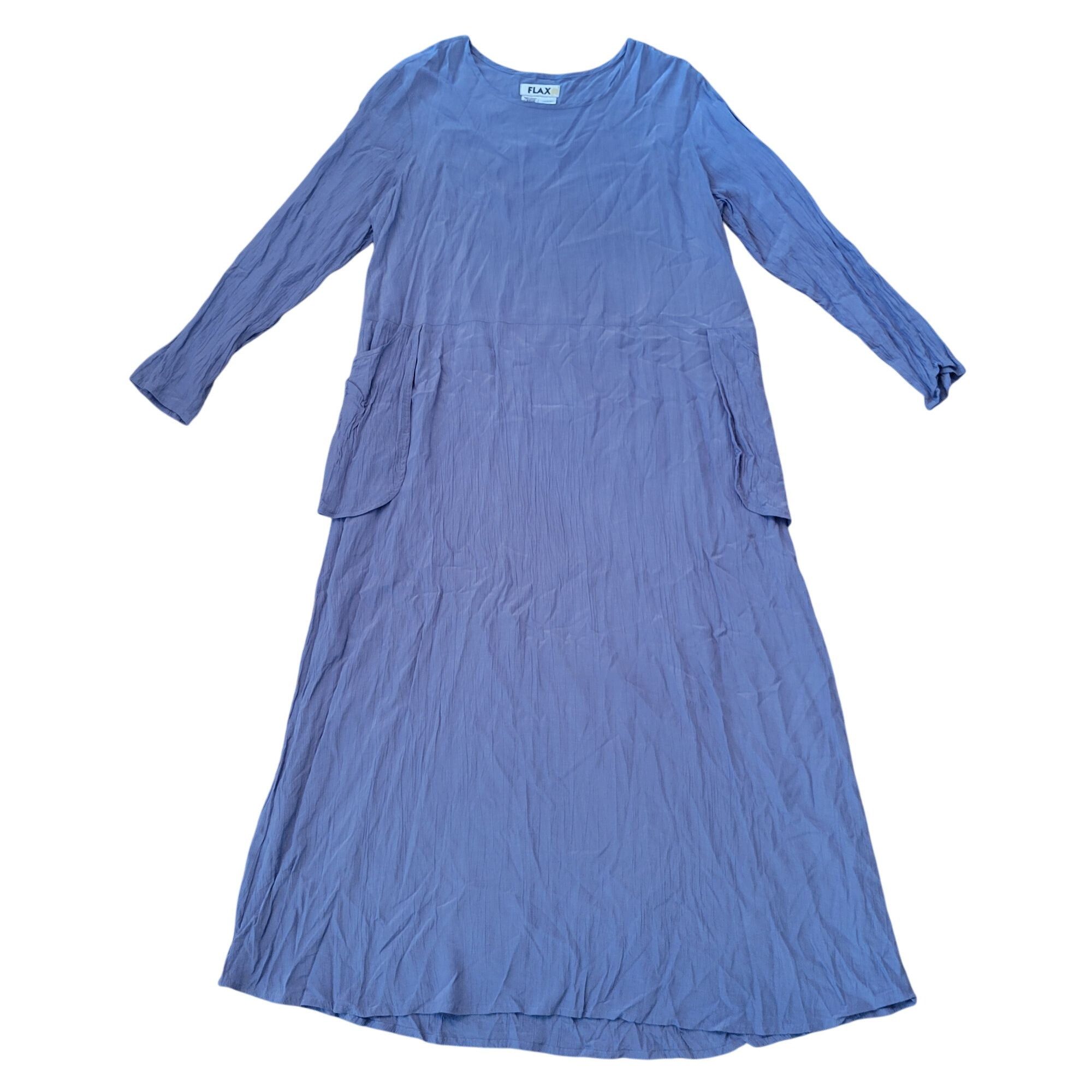FLAX Flax L Long Sleeve Crinkle Rayon Maxi Dress Pockets Lagenloo Size L / US 10 / IT 46 - 1 Thumbnail