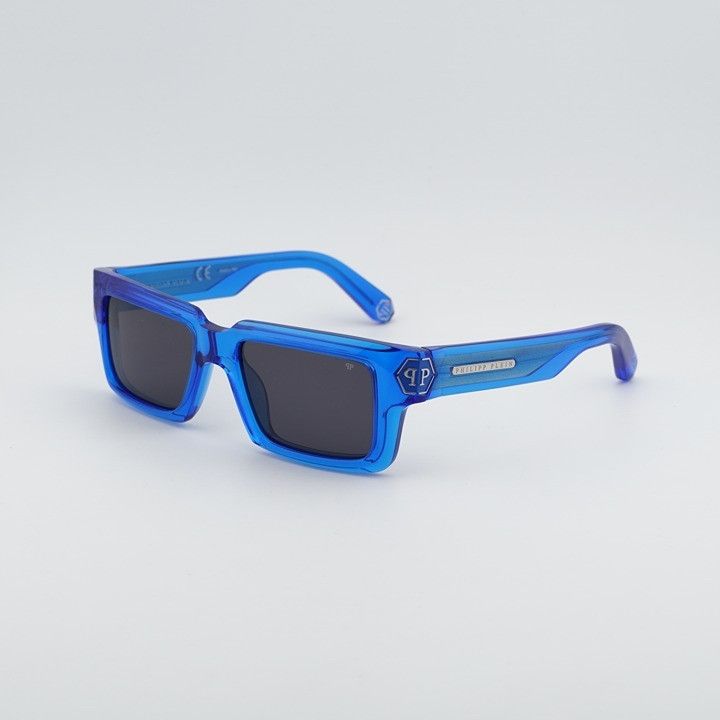 Philipp Plein Philipp Plein SPP044M 0AGQ Sunglasses Blue Rectangle Frame Size ONE SIZE - 1 Thumbnail