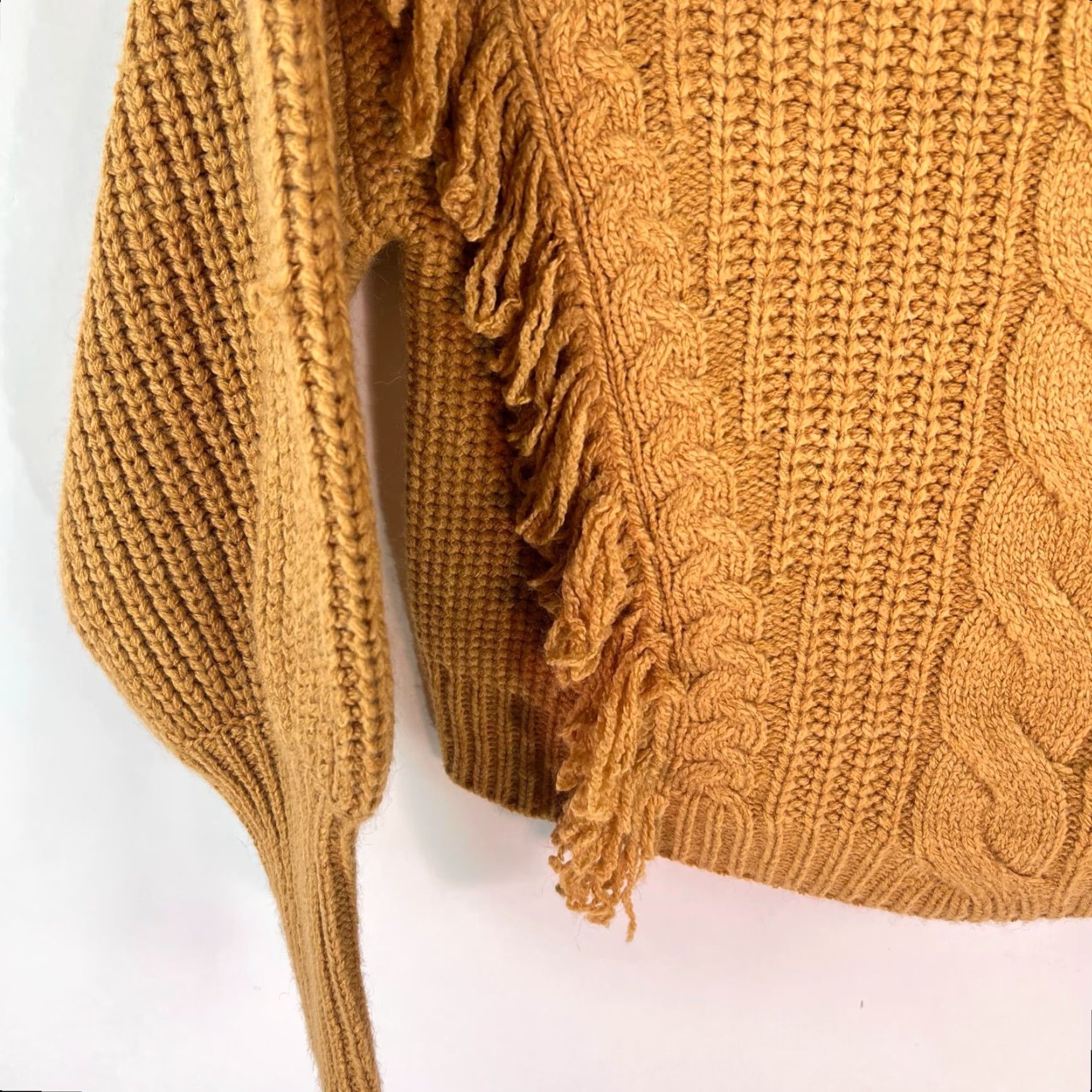 Vintage DO+BE Cropped Crew Neck Sweater Womens Size L Brown Fringe Long Sleeve Cable-Knit Pullover Size L / US 10 / IT 46 - 4 Thumbnail