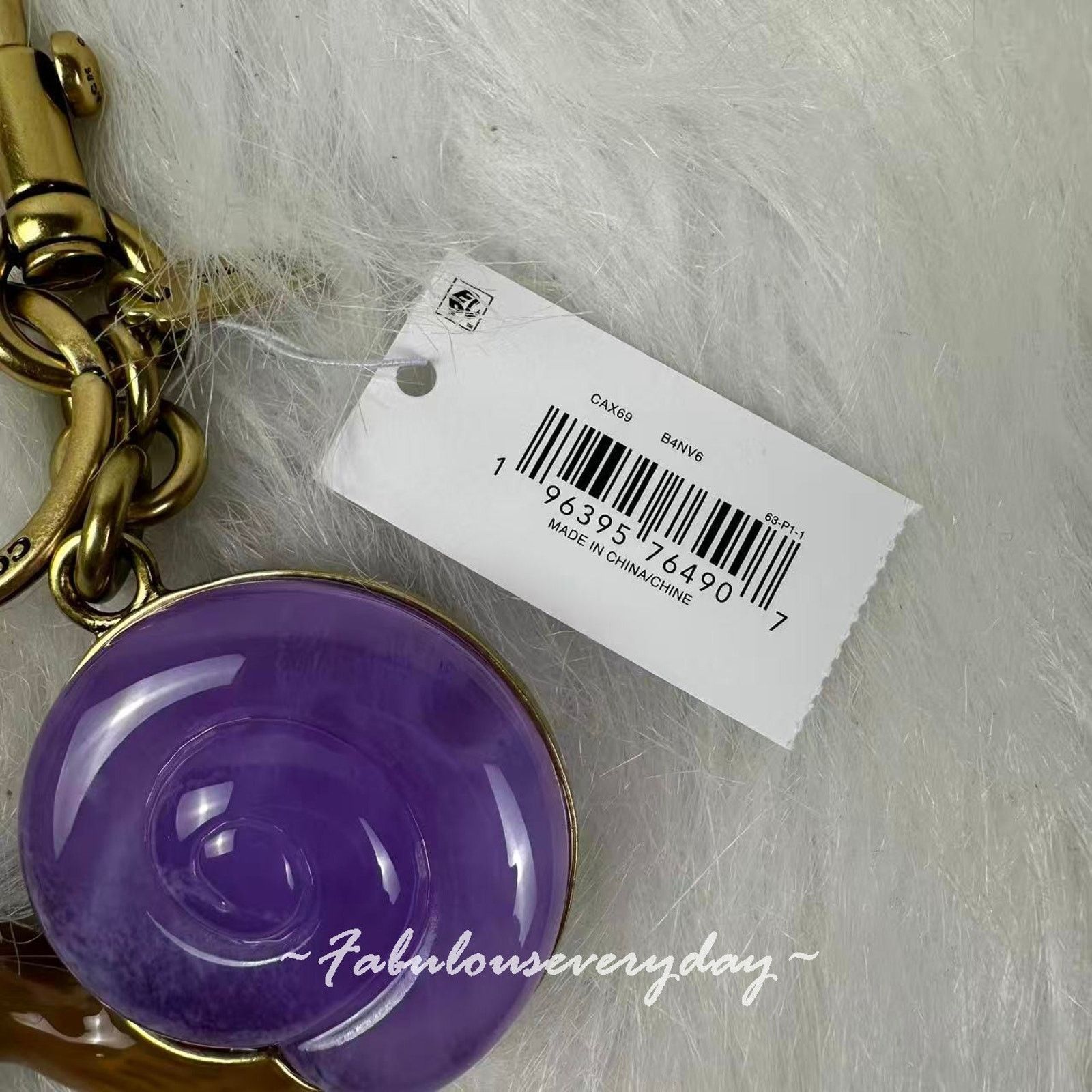 Coach Coach Retail Snail Bag Charm With Key Ring Brass/Purple Size ONE SIZE - 5 Thumbnail