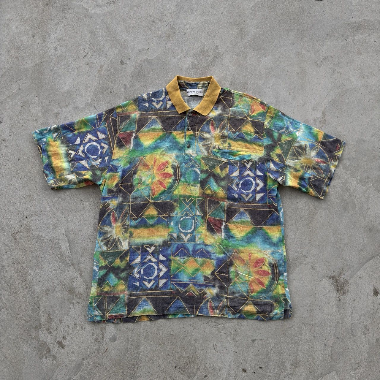 Vintage Vintage Gianni Bugli Milano Geometric Festival Polo Shirt Size US L / EU 52-54 / 3 - 1 Thumbnail