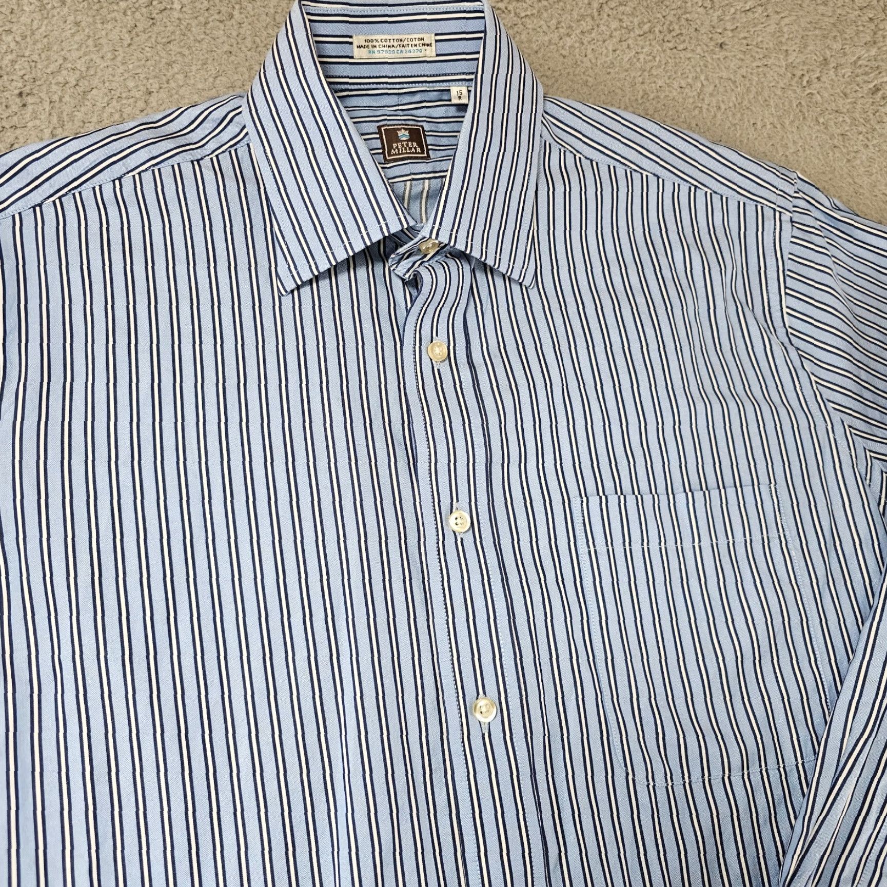 Peter Millar Peter Millar Shirt Mens 15 Blue Pinstriped Woven Casual Button Down Cotton Size US M / EU 48-50 / 2 - 2 Thumbnail