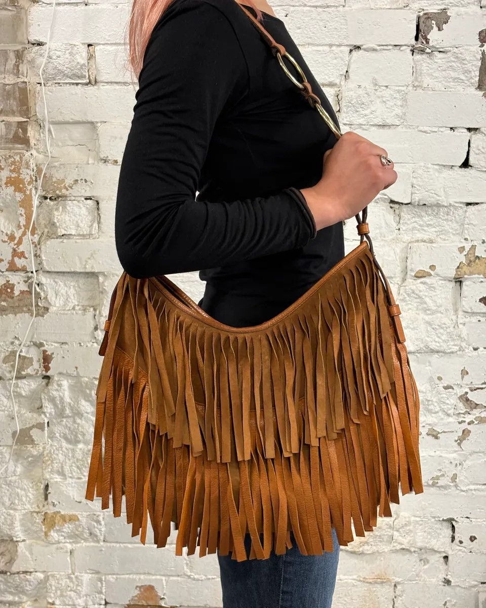 Yves Saint Laurent Yves Saint Laurent Camel Suede Layered Fringe Hobo Bag Size ONE SIZE - 2 Thumbnail