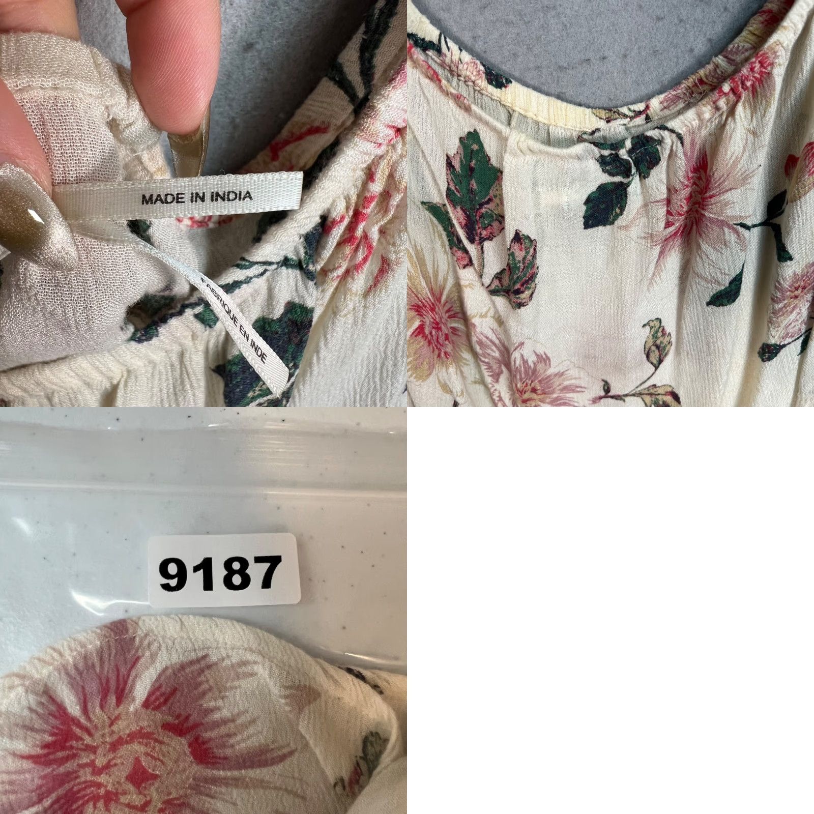 Vintage Kimchi Blue Blouse Womens Floral Puff Sleeve Scoop Neck Medium Cream 100% Rayon Size M / US 6-8 / IT 42-44 - 8 Thumbnail