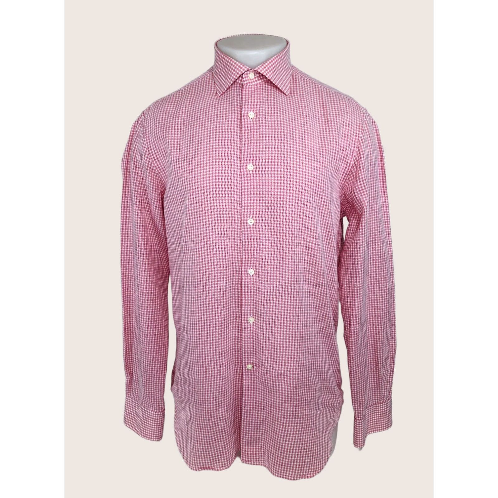 Vintage BOGGI Milano - Slim Fit Mens 42/16.5 Plaid Checked Slightly Textured Shirt - Red/Pink/White Size US L / EU 52-54 / 3 - 1 Thumbnail