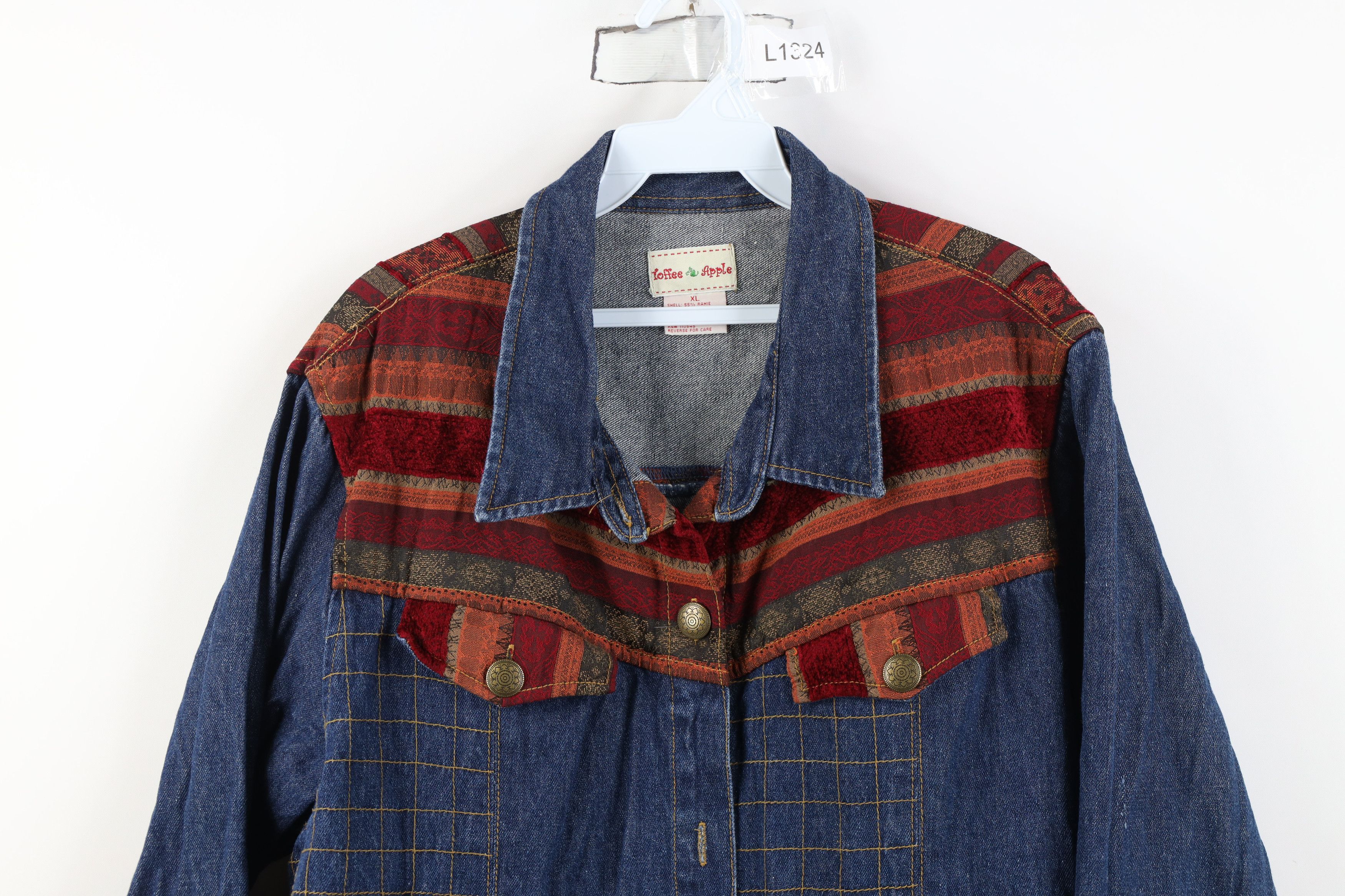 Vintage Vintage 90s Y2K Streetwear Patchwork Denim Shirt Jacket Size L / US 10 / IT 46 - 2 Thumbnail