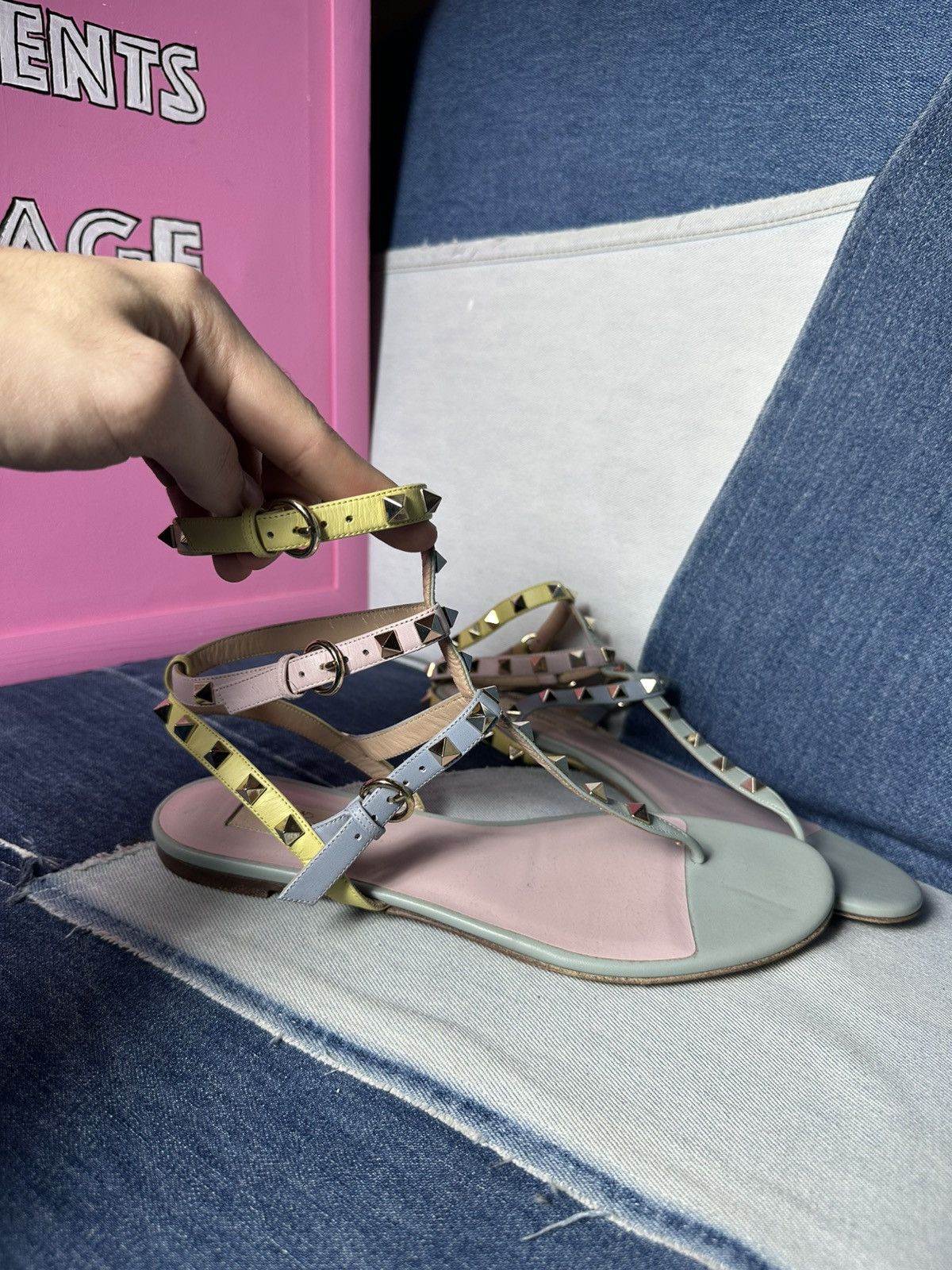 Valentino Valentino Rockstud Leather Ankle Strap Sandals Flat Size US 9.5 / IT 39.5 - 11 Thumbnail