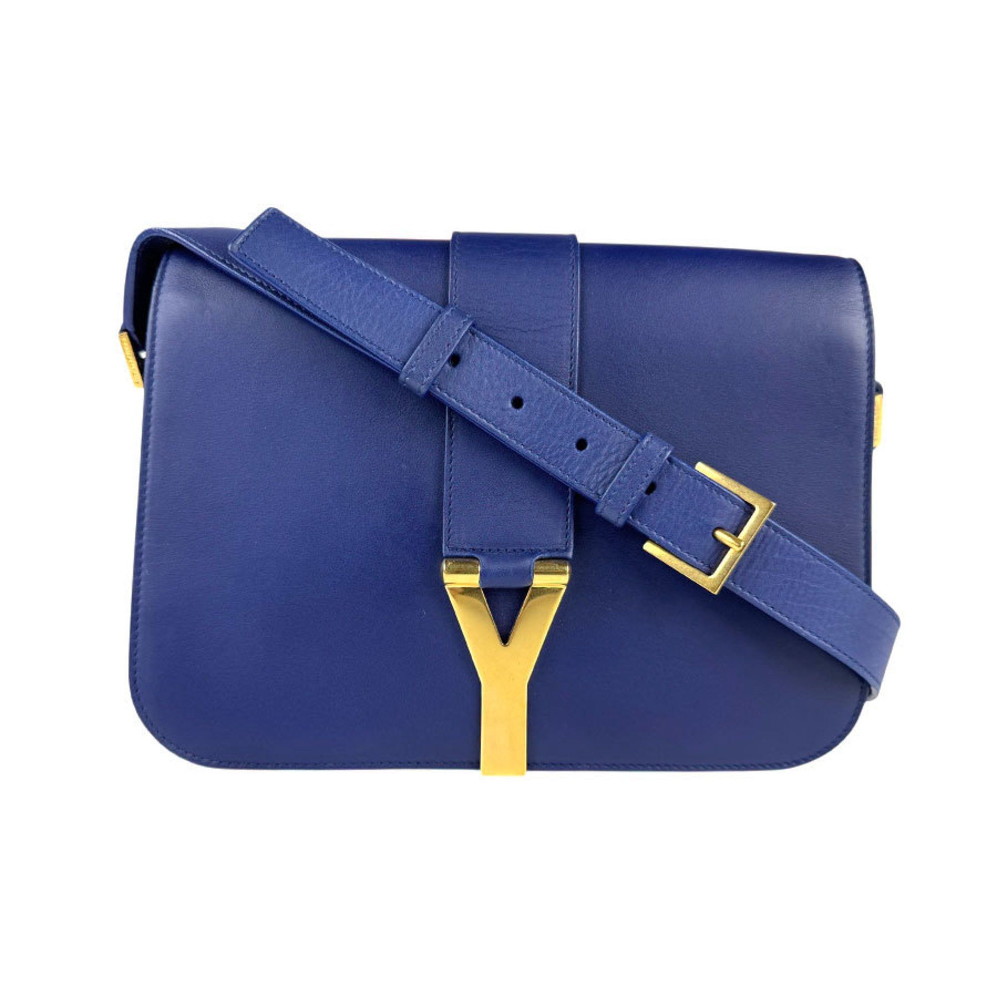 Saint Laurent Paris Saint Laurent Shoulder Bag Leather Blue Gold Women's 311214 Z4946