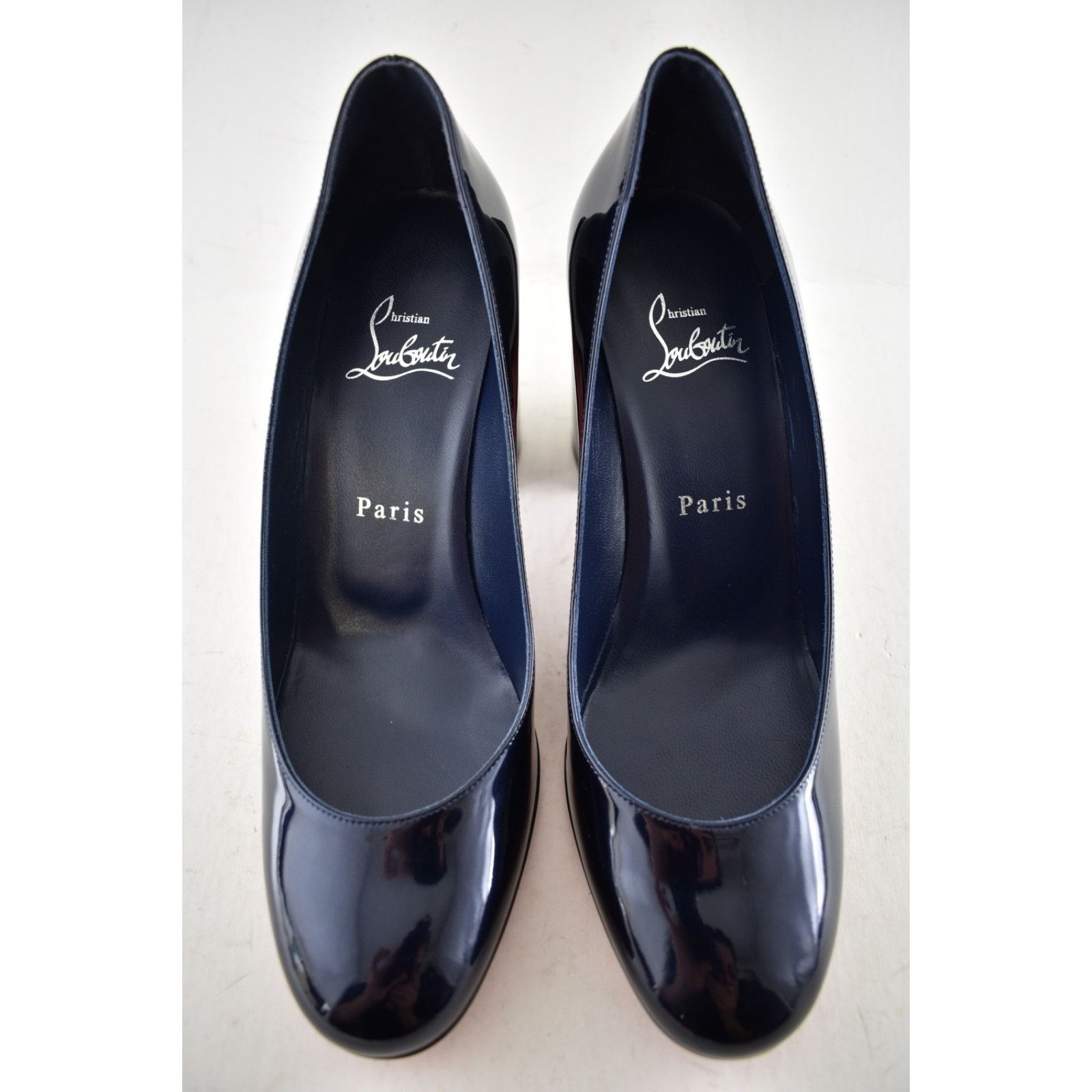 Christian Louboutin Louboutin Miss Sab 85 Zaffiro Navy Patent Block Heel Pump 37 Size US 7 / IT 37 - 9 Thumbnail