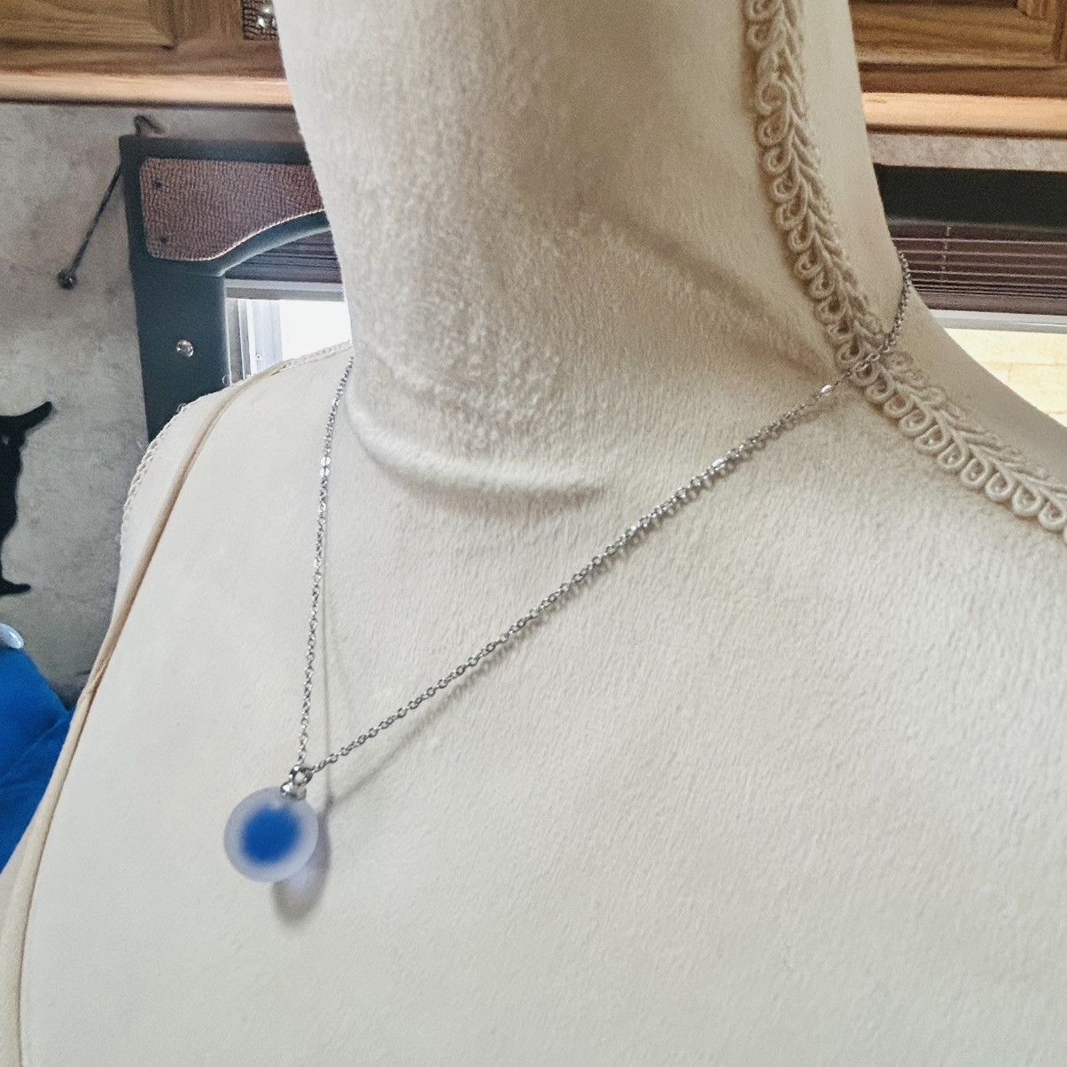 Handmade Handcrafted frosted glass ball pendant on chain necklace Size ONE SIZE - 3 Thumbnail