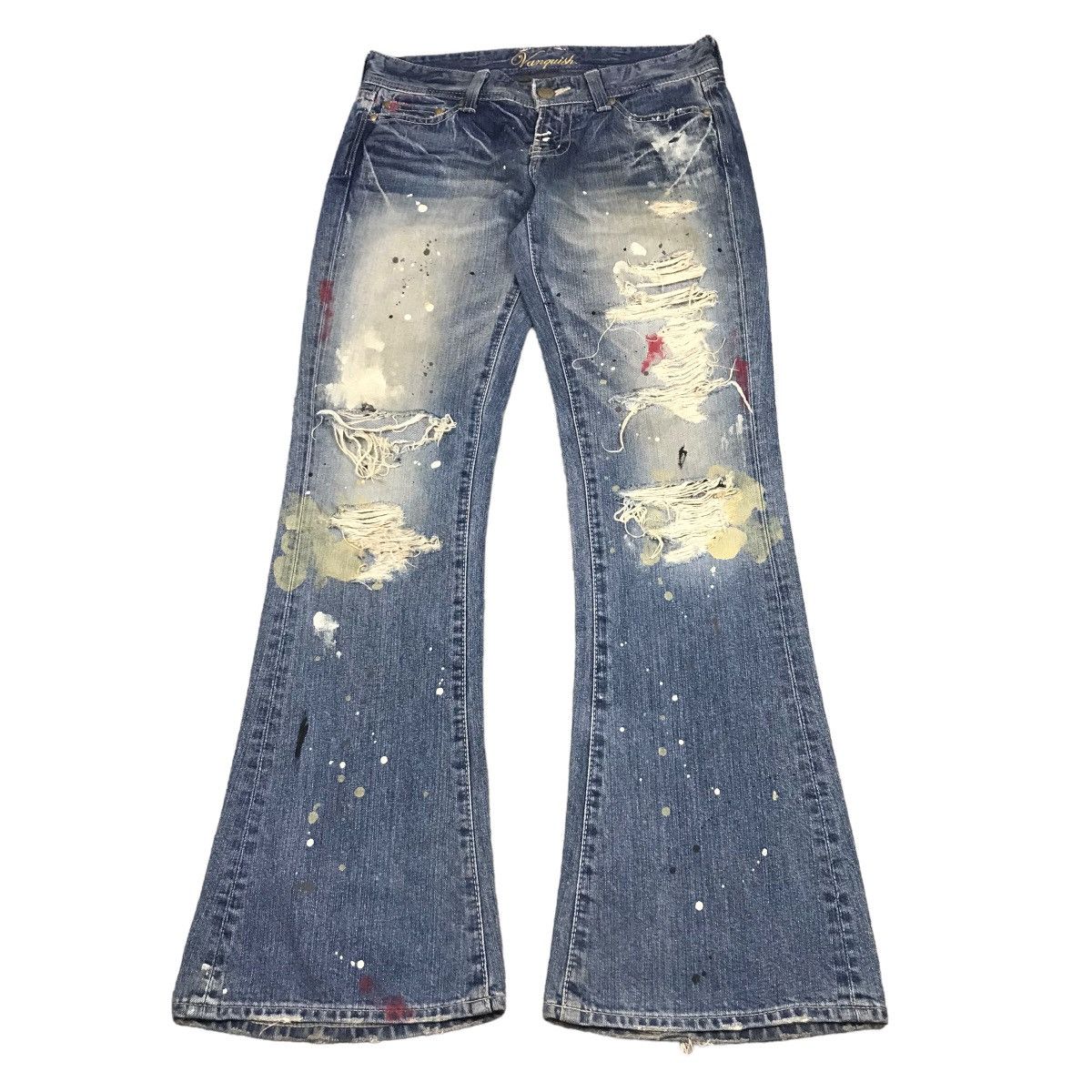 Designer × Japanese Brand FLARE🔥VANQUISH DISTRESSED BOOTCUT PAINTED DENIM PANTS 145 Size US 30 / EU 46 - 1 Thumbnail