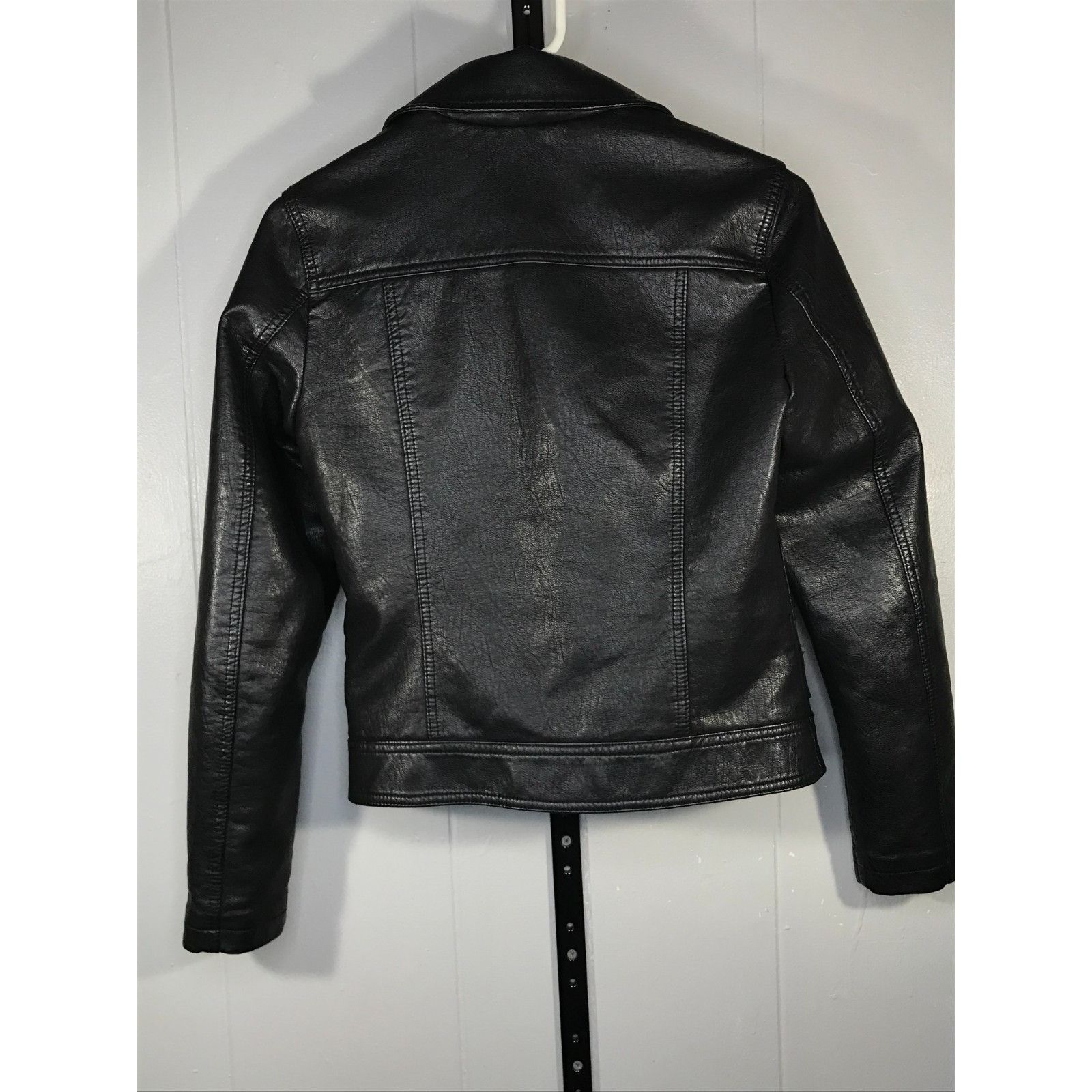 Topshop TOPSHOP Women’s Black Faux Leather Biker Jacket Motorcycle S Size XS / US 0-2 / IT 36-38 - 2 Thumbnail
