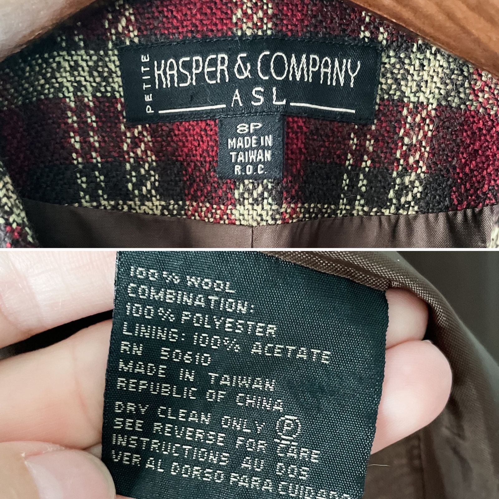 Vintage Kasper Vintage Burgundy Plaid Wool Blazer Jacket 8P Size M / US 6-8 / IT 42-44 - 7 Thumbnail