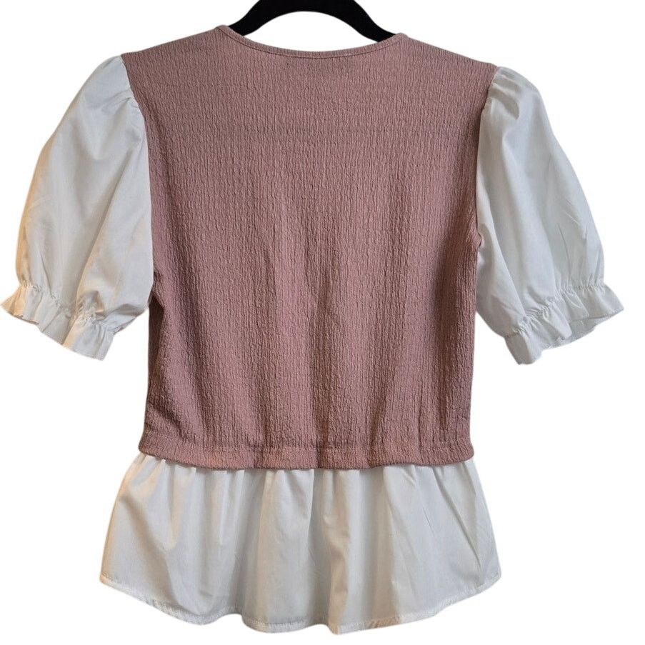 Other Women’s Puff Sleeve Knit Blouse Small Contrast Peplum Size S / US 4 / IT 40 - 5 Thumbnail