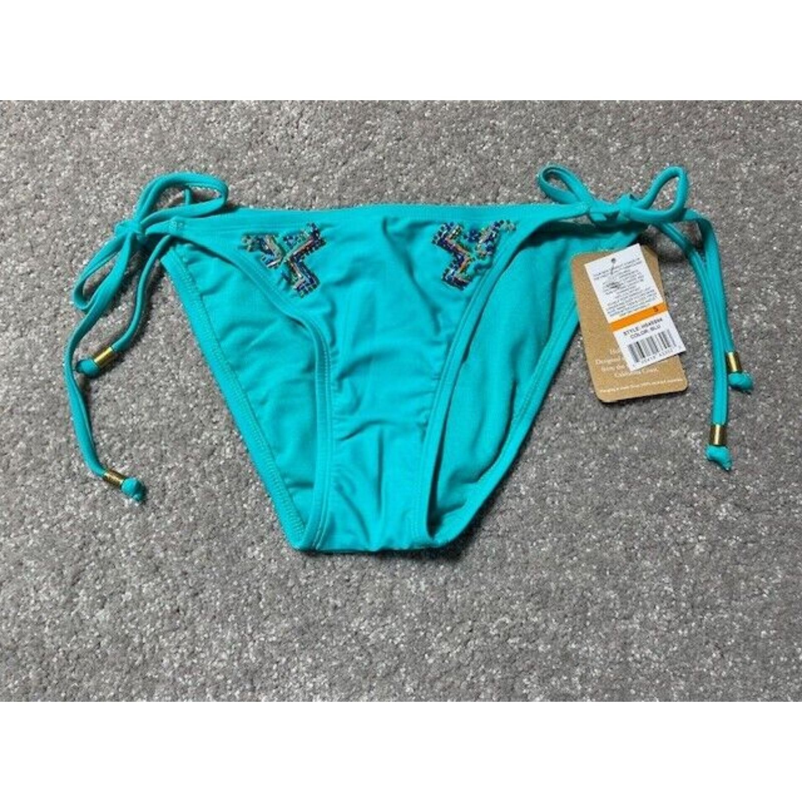 Other Hobie Swim Bikini Bottom Womens S Beaded Tie Side Lined Blue Size S / US 4 / IT 40 - 1 Thumbnail