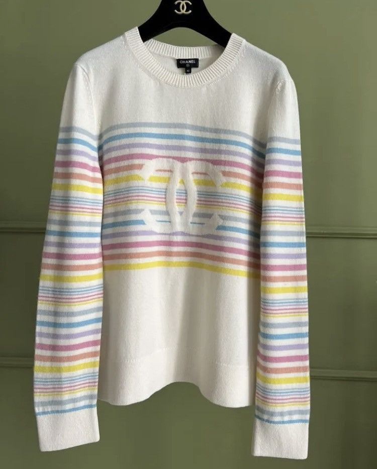 image of Chanel Cashmere Big Logo Cc Detail Multicolor Sweater Jumper, Men's (Size Small)