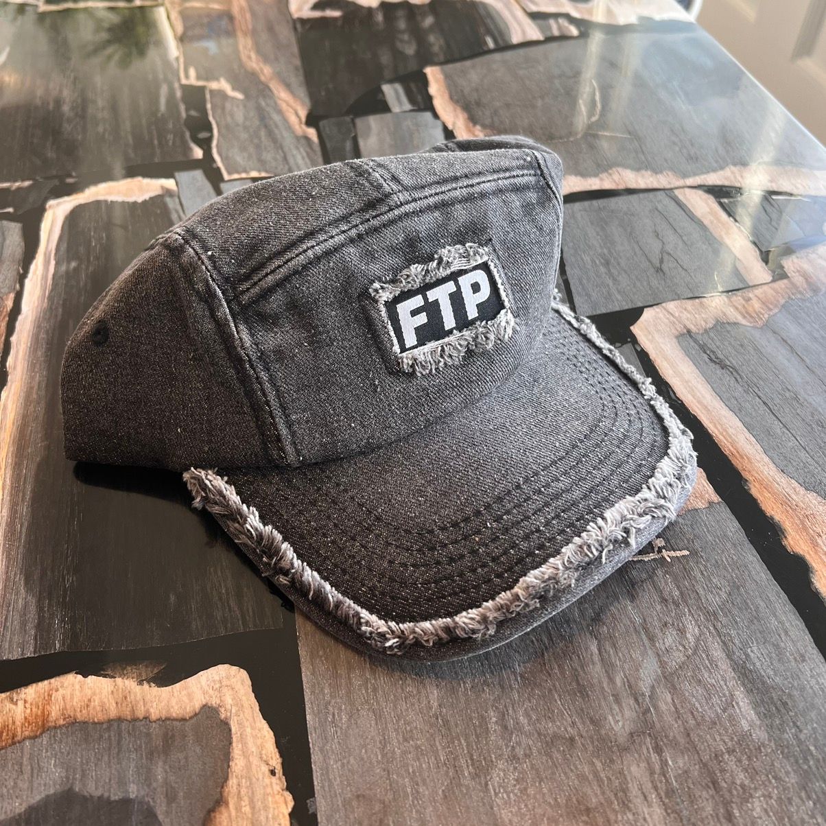 Pre-owned Fuck The Population Ftp Frayed Denim Logo Camp Hat Black