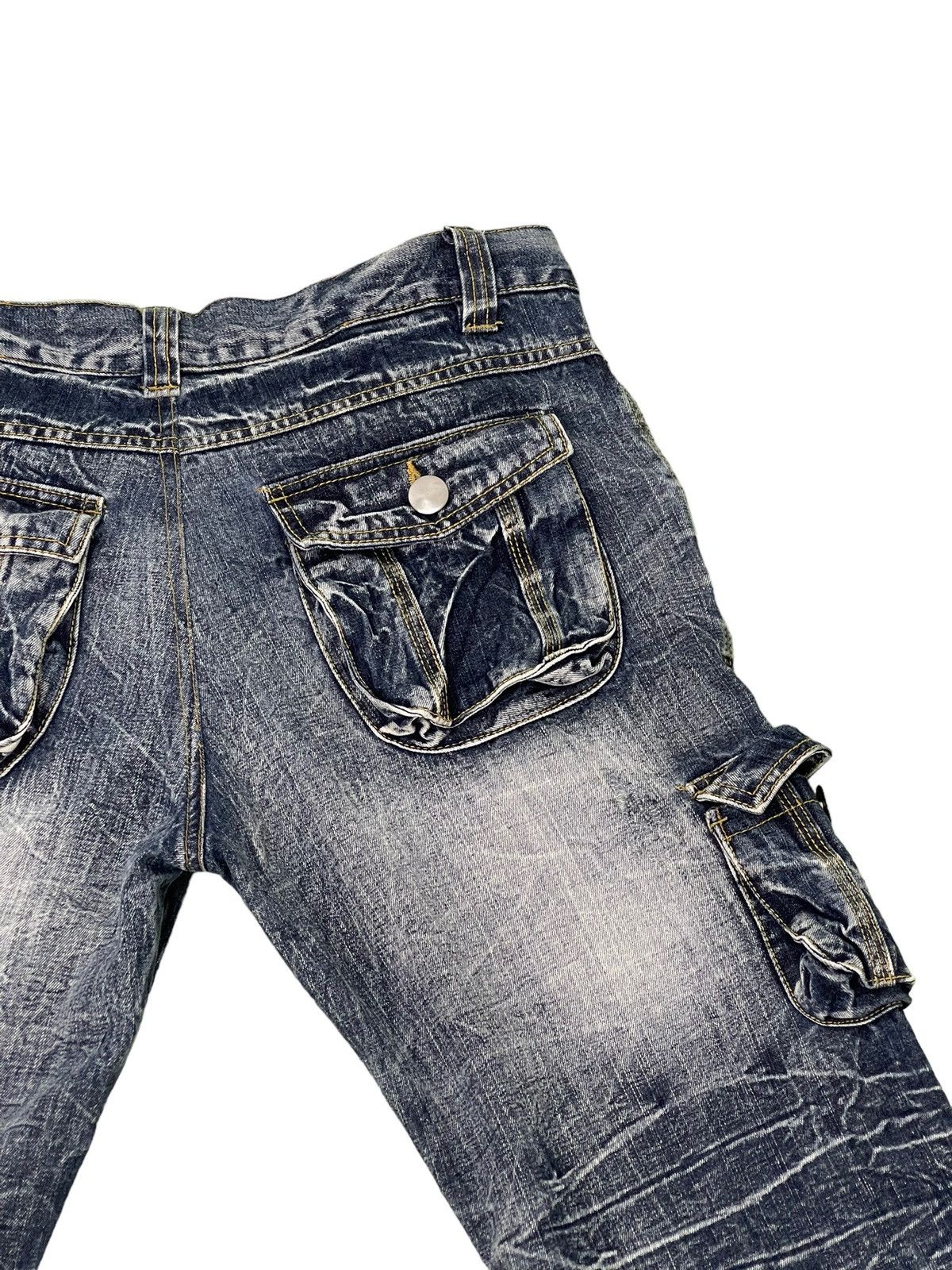 Japanese Brand Flare Jeans Cargo Topism Distress Acid Wash Boot Cut 7🟦4 Size US 33 - 20 Thumbnail