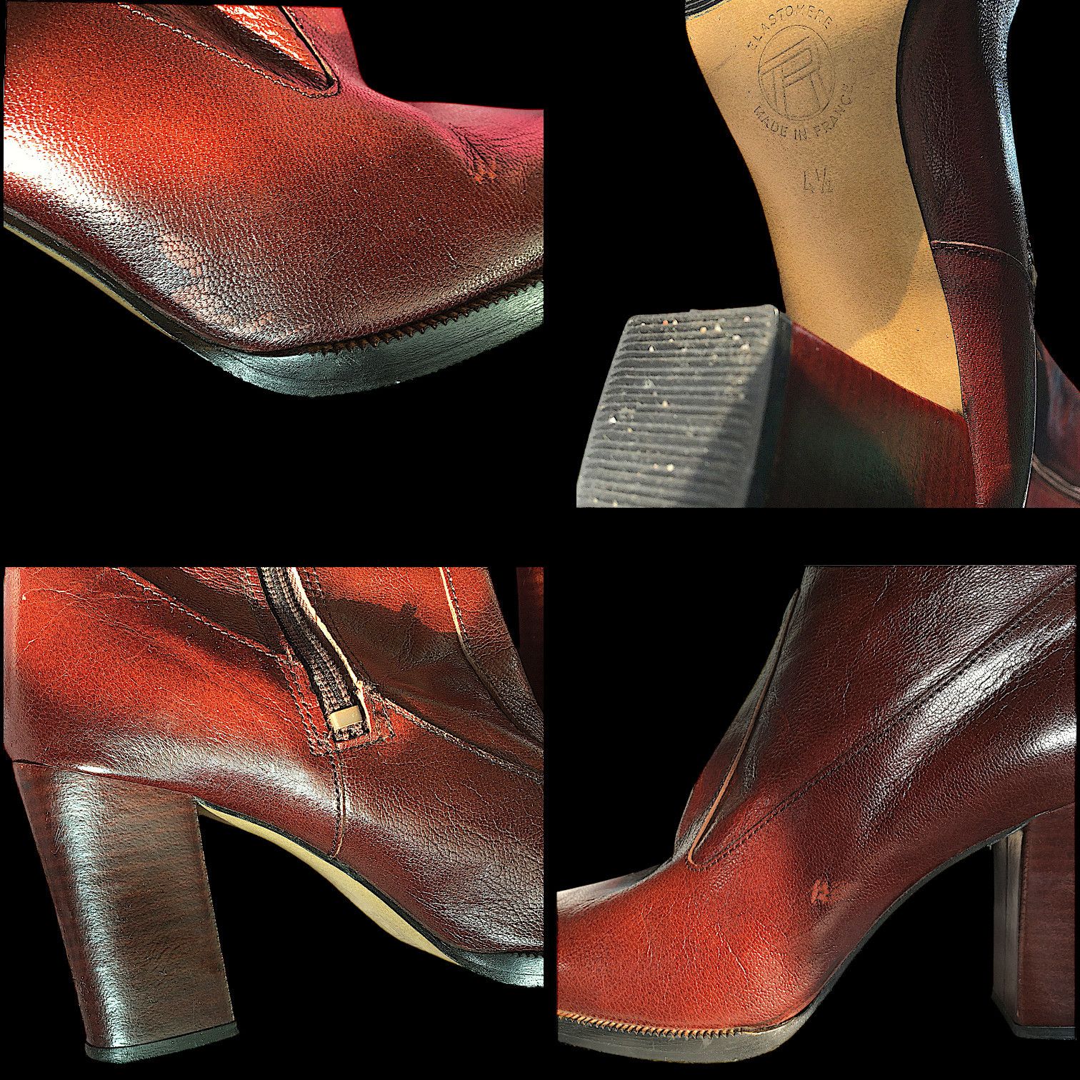 Vintage Burgundy Leather Boots - High Block Heel - France 70s Size US 6 / IT 36 - 16 Thumbnail