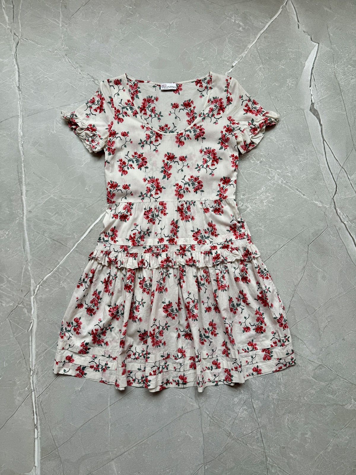 RED Valentino RED Valentino Cotton Floral Dress Cherry Blossoms Print Size S / US 4 / IT 40 - 3 Thumbnail