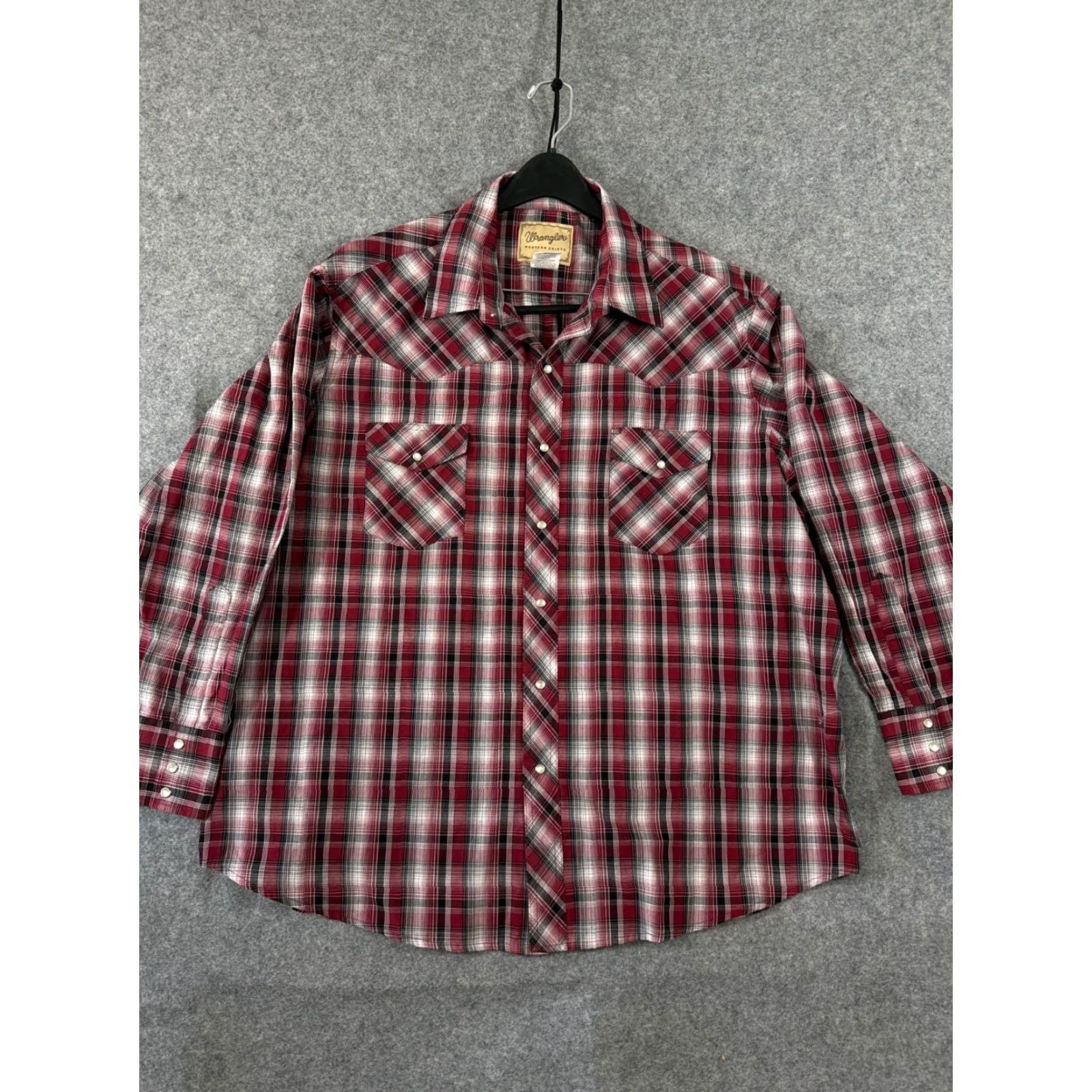 Wrangler VINTAGE Wrangler Western Shirt Mens 2XL Maroon Red Plaid Pearl Snap Cowboy Long Sleeve Pockets Size US XXL / EU 58 / 5 - 3 Thumbnail