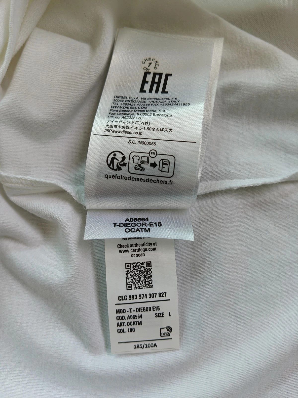 Diesel DIESEL White T-Shirt With Logo Patch FTP 4102 Size US L / EU 52-54 / 3 - 9 Thumbnail