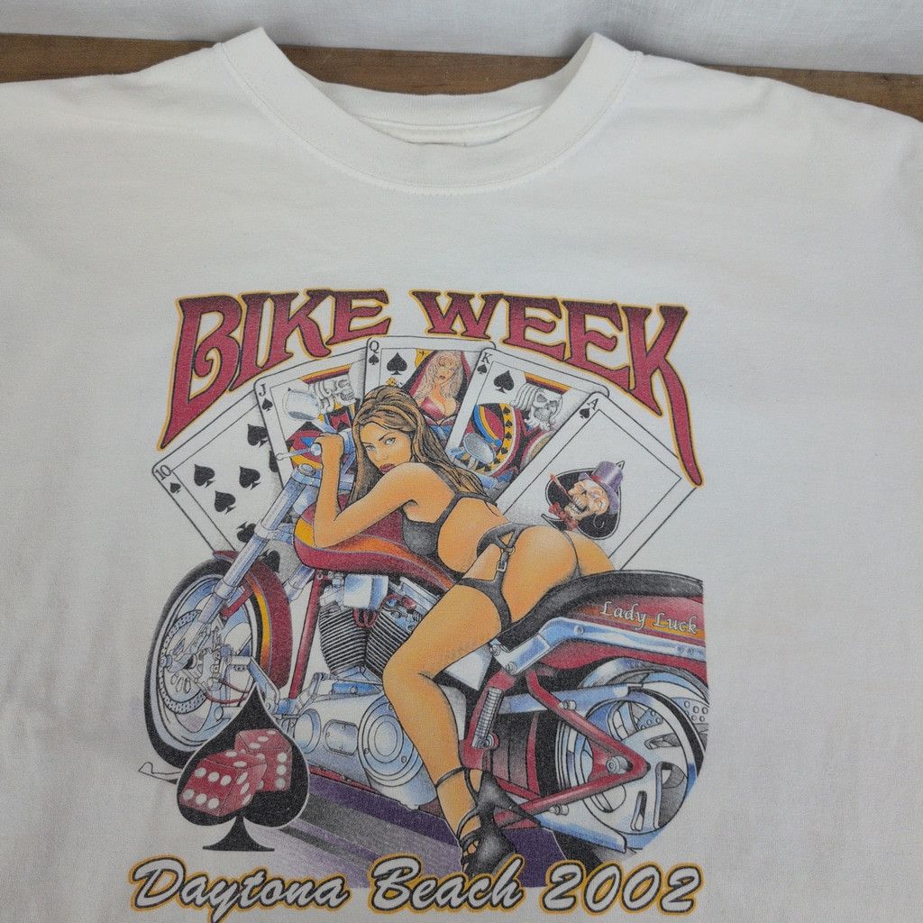 Gildan × Vintage 2002 Daytona Bike Week Lady Luck Pin Up T Shirt XL Size US XL / EU 56 / 4 - 2 Thumbnail