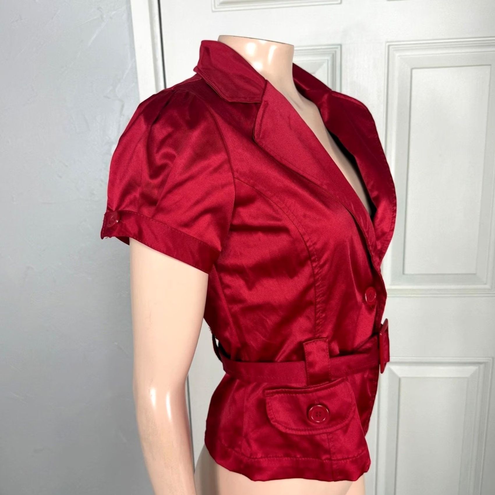 Vintage VINTAGE Ashley International Shirt Top Jacket M Satin Button Coat Red Y2K Womens Size M / US 6-8 / IT 42-44 - 4 Thumbnail