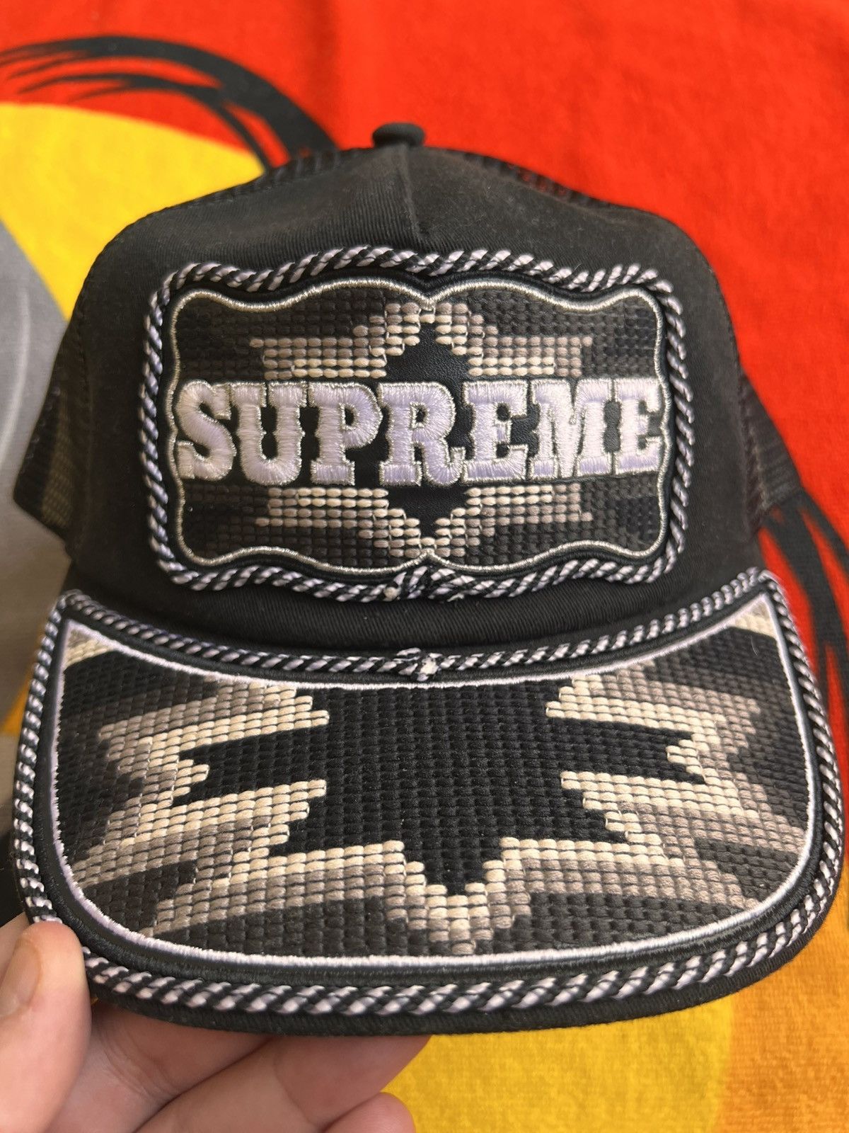 Supreme Supreme Western Embroidered Mesh Back 5-Panel Hat Cap Black Size ONE SIZE - 15 Thumbnail