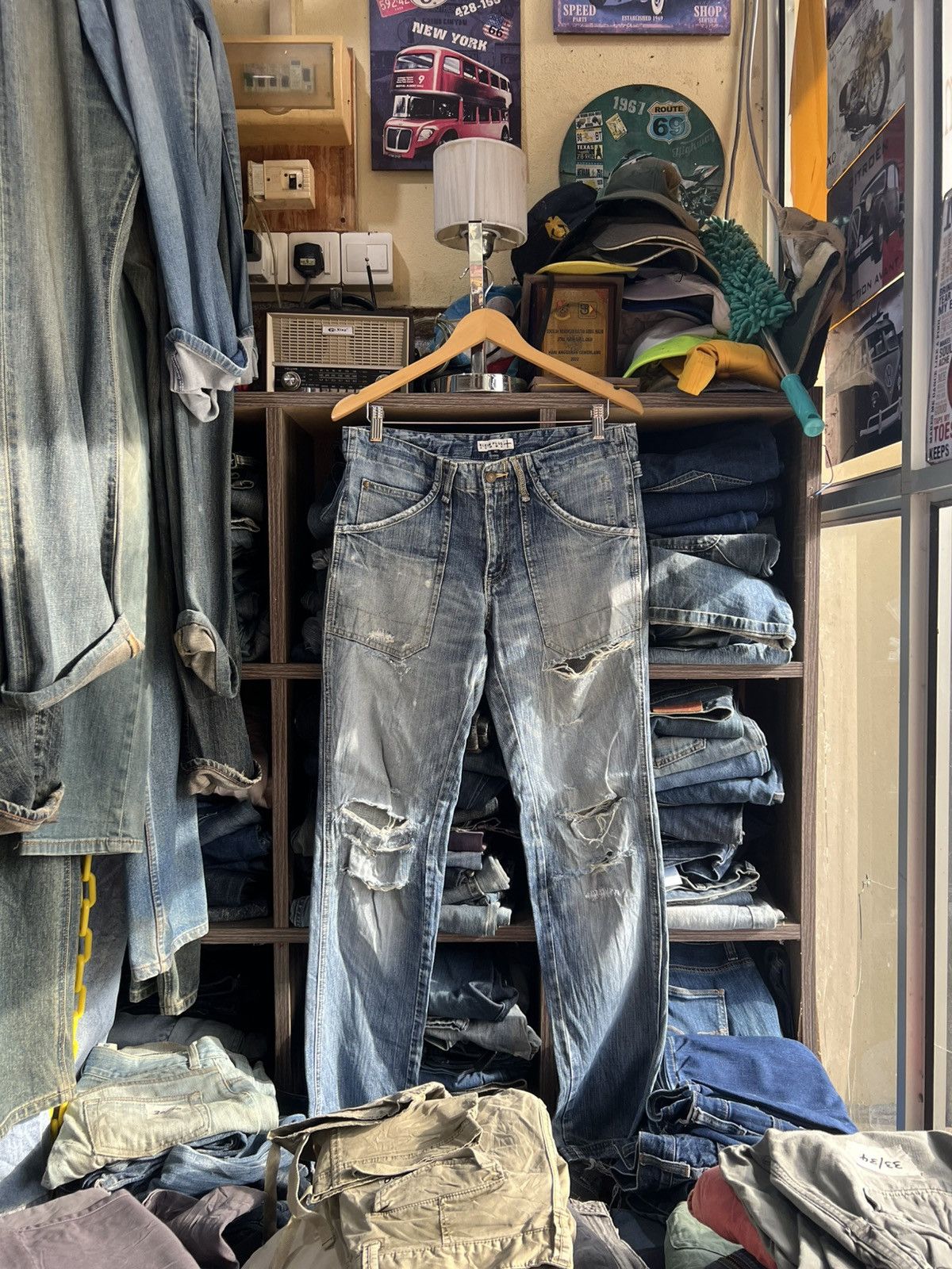 Michel Klein 🔥Klein Plus Homme Distressed Denim With Buckle Back Size US 33 - 1 Thumbnail