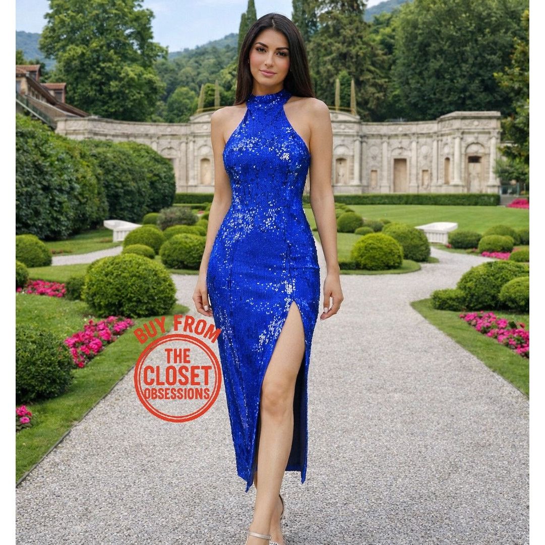 ZARA Blue Sequin Midi Dress NWT - conticontadores.com.br