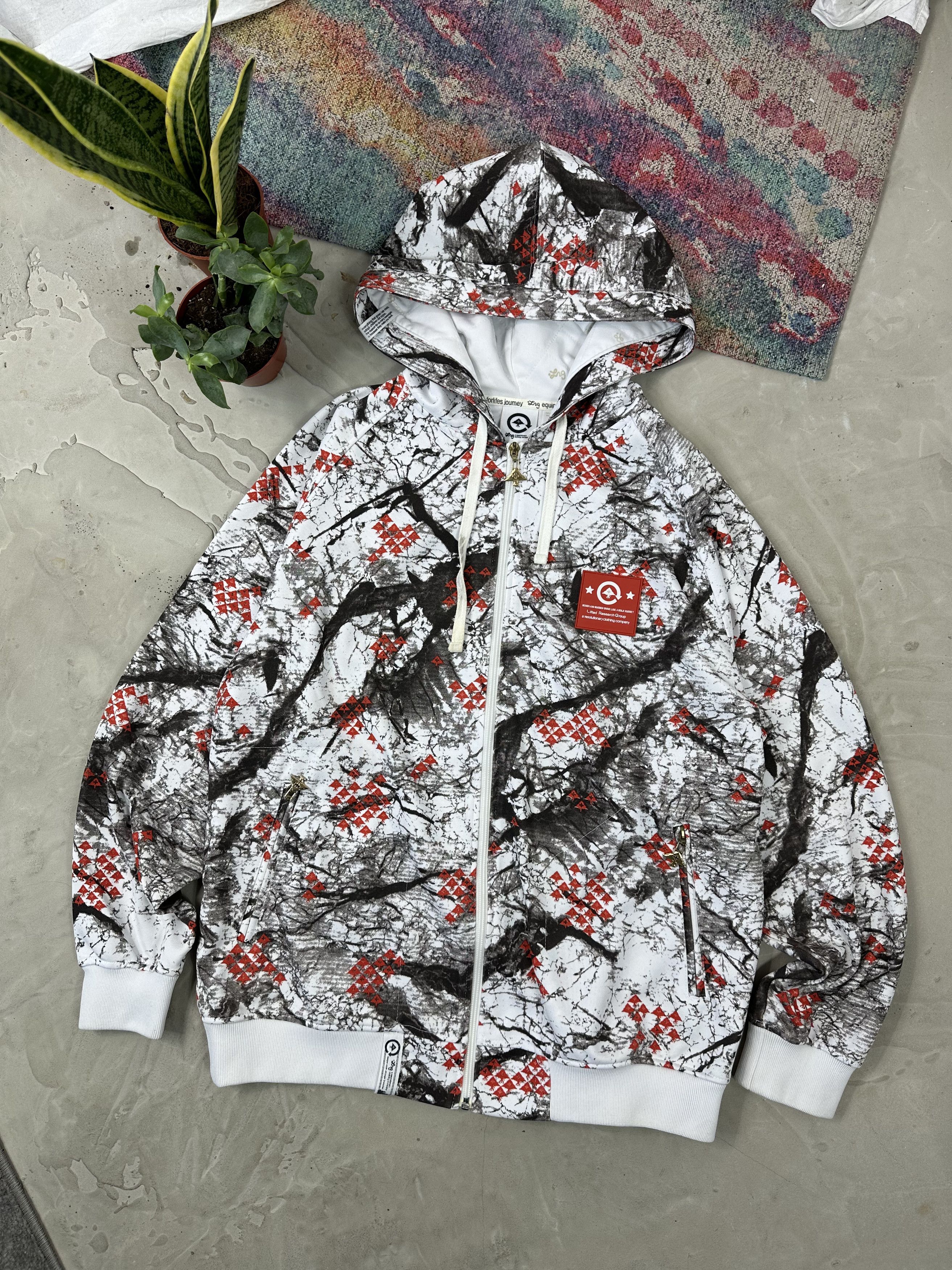 image of Lrg All Over Print Zip Up Hoodie Skate Y2K 90's in White, Men's (Size Large)