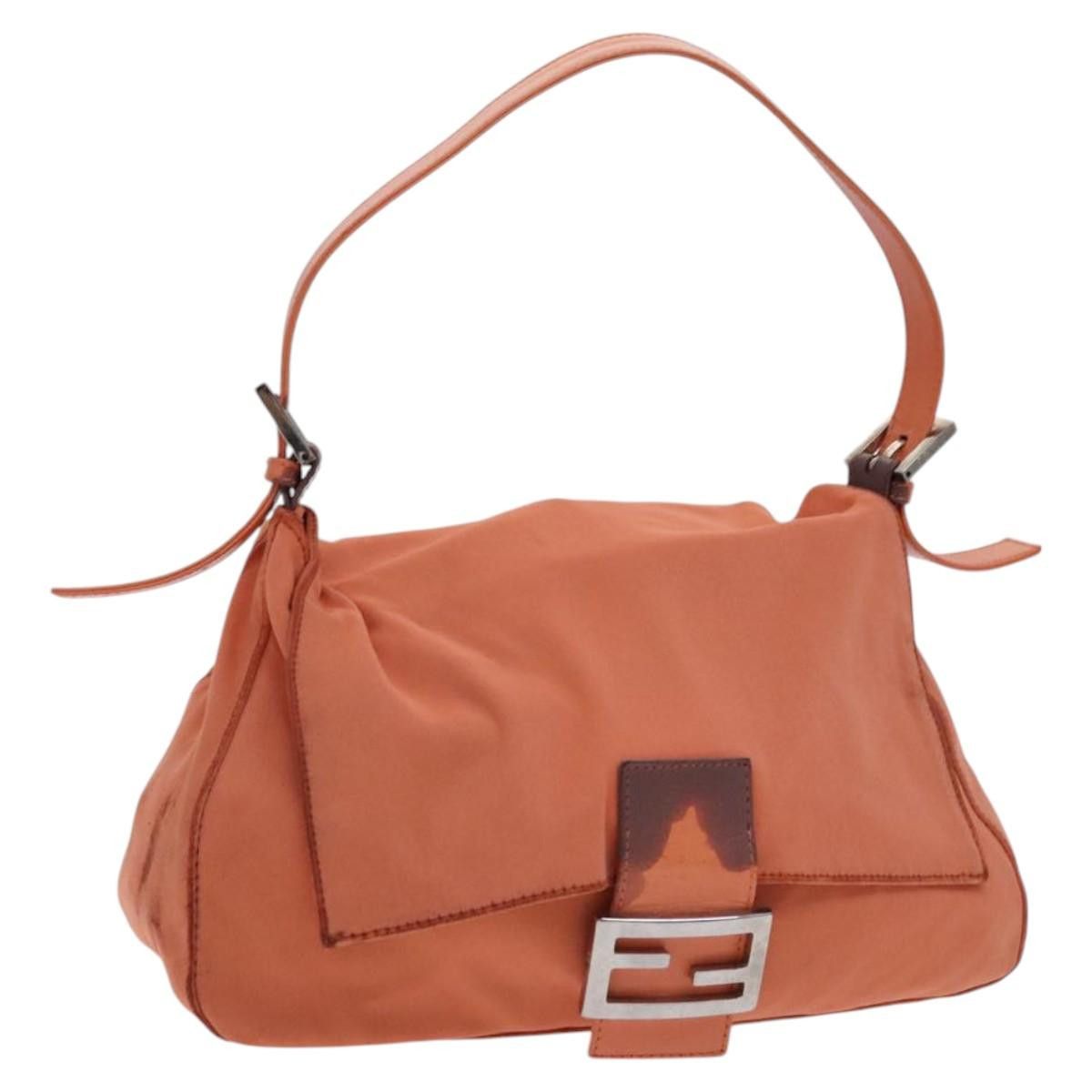 Fendi Mamma Baguette Shoulder Bag Nylon Leather Orange Silver Auth Ep8391 in Orange/Silver, Women's