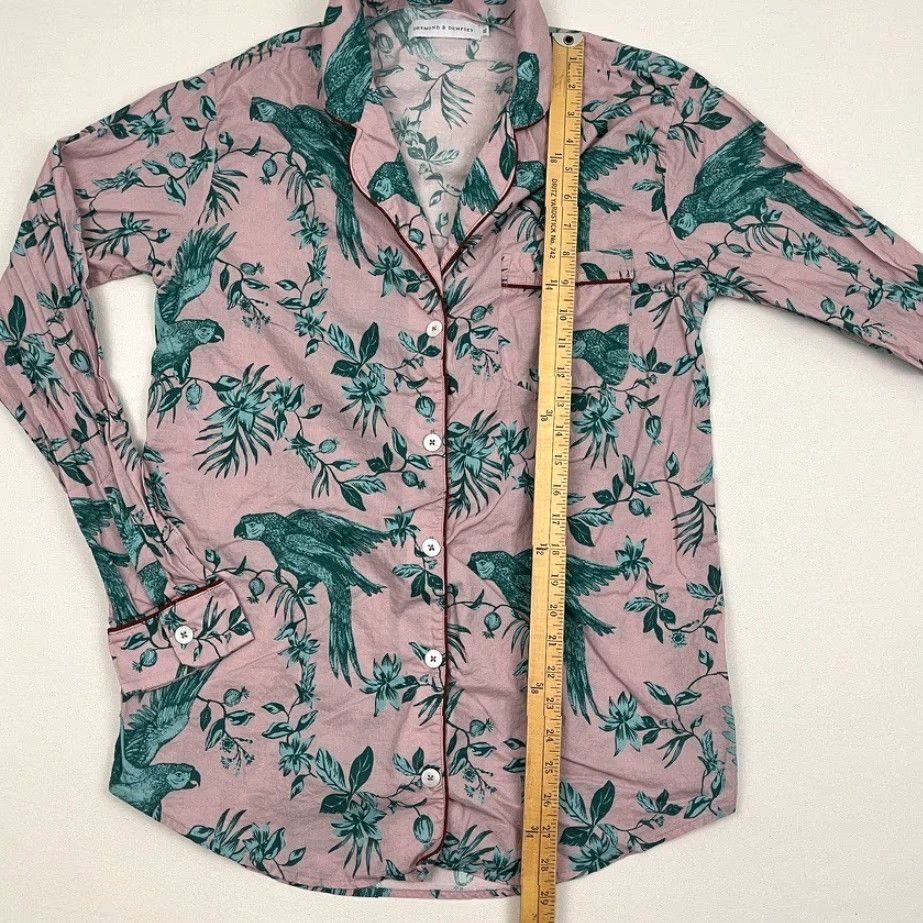 Vintage VINTAGE Desmond & Dempsey Pajama Top Women's XL Pink Green Bromley Parrot Button Up Shirt Size XL / US 12-14 / IT 48-50 - 3 Thumbnail