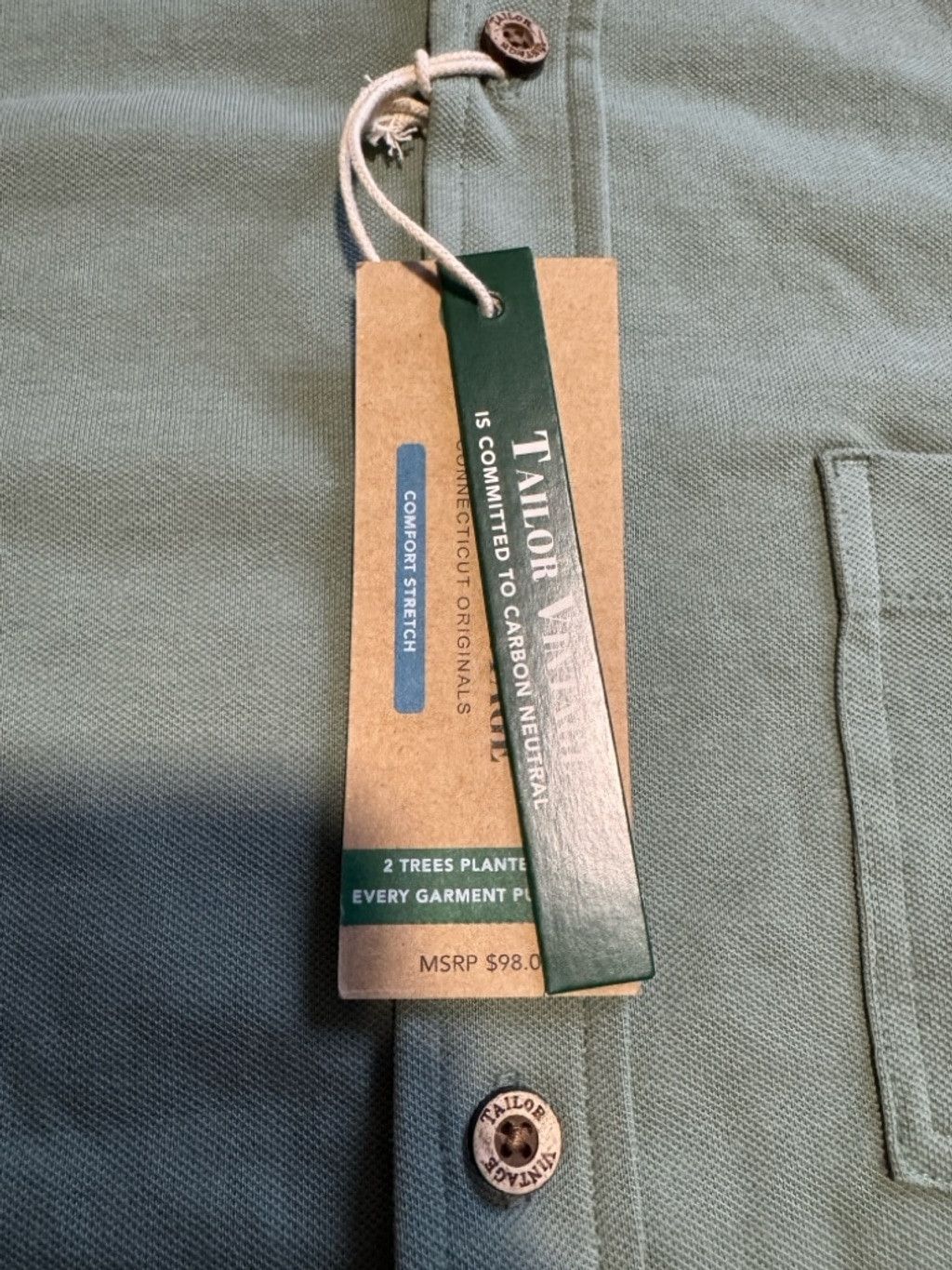 TaylorMade Taylor Vintage Men's Sage Green Button-Up Shirt, Med, NWT Size US M / EU 48-50 / 2 - 8 Thumbnail