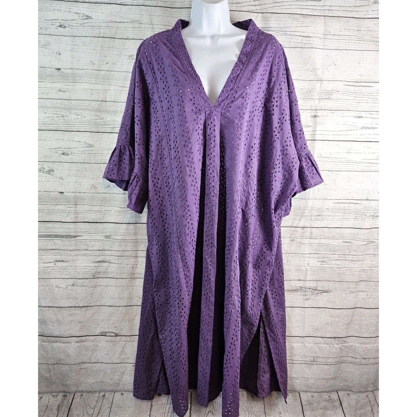 Vintage Miradonna Womens Cover Up One Size Solid Purple Eyelet Cotton Size ONE SIZE - 2 Thumbnail