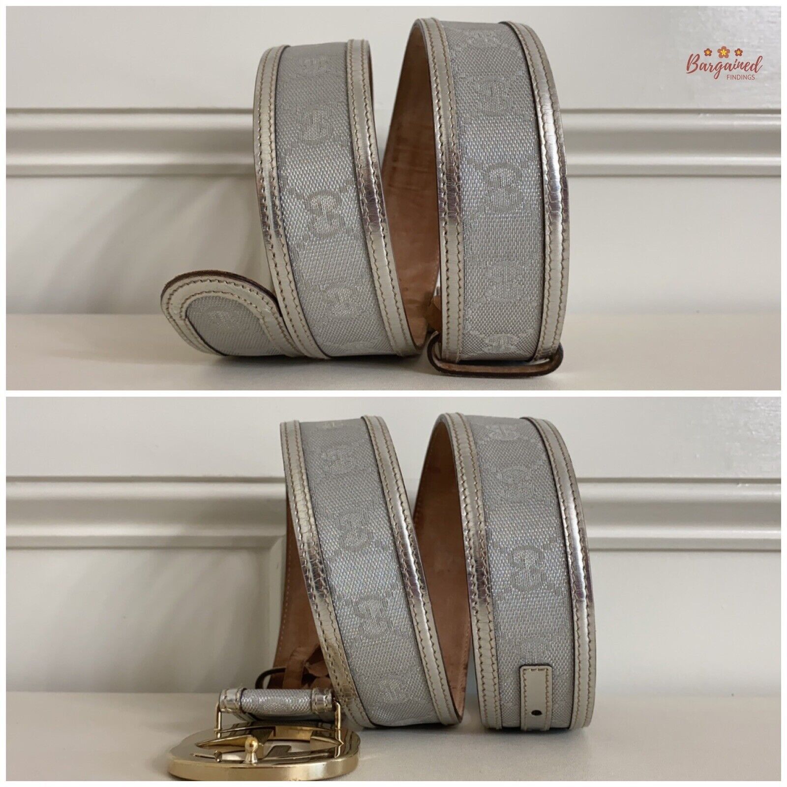 Gucci Gucci Monogram Canvas Leather GOLD Interlocking Buckle Belt Size 32 - 6 Thumbnail