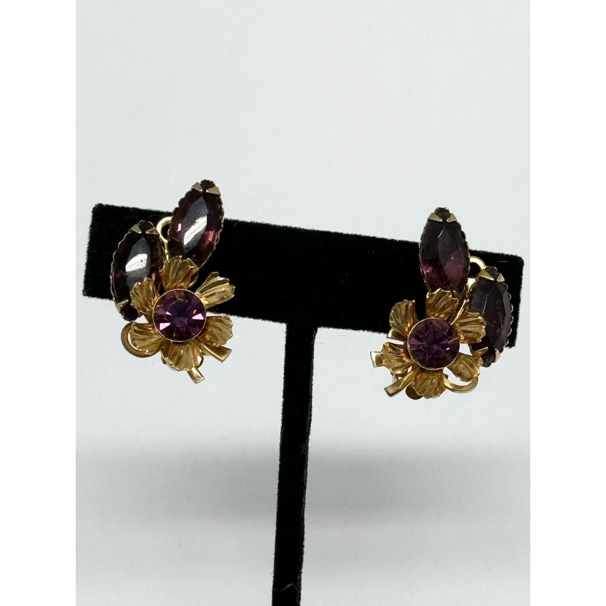 Vintage Vintage purple glass flower earrings Size ONE SIZE - 3 Thumbnail