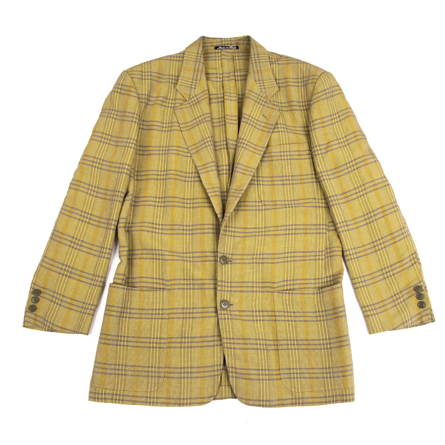 Linen Blend Check Jacket in Light Green Size L