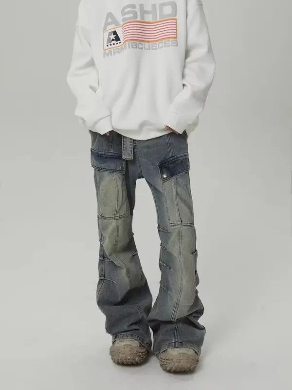 VIBE Heavy-duty washed distressed pocket cargo straight-leg jeans Size US 32 / EU 48 - 1 Thumbnail